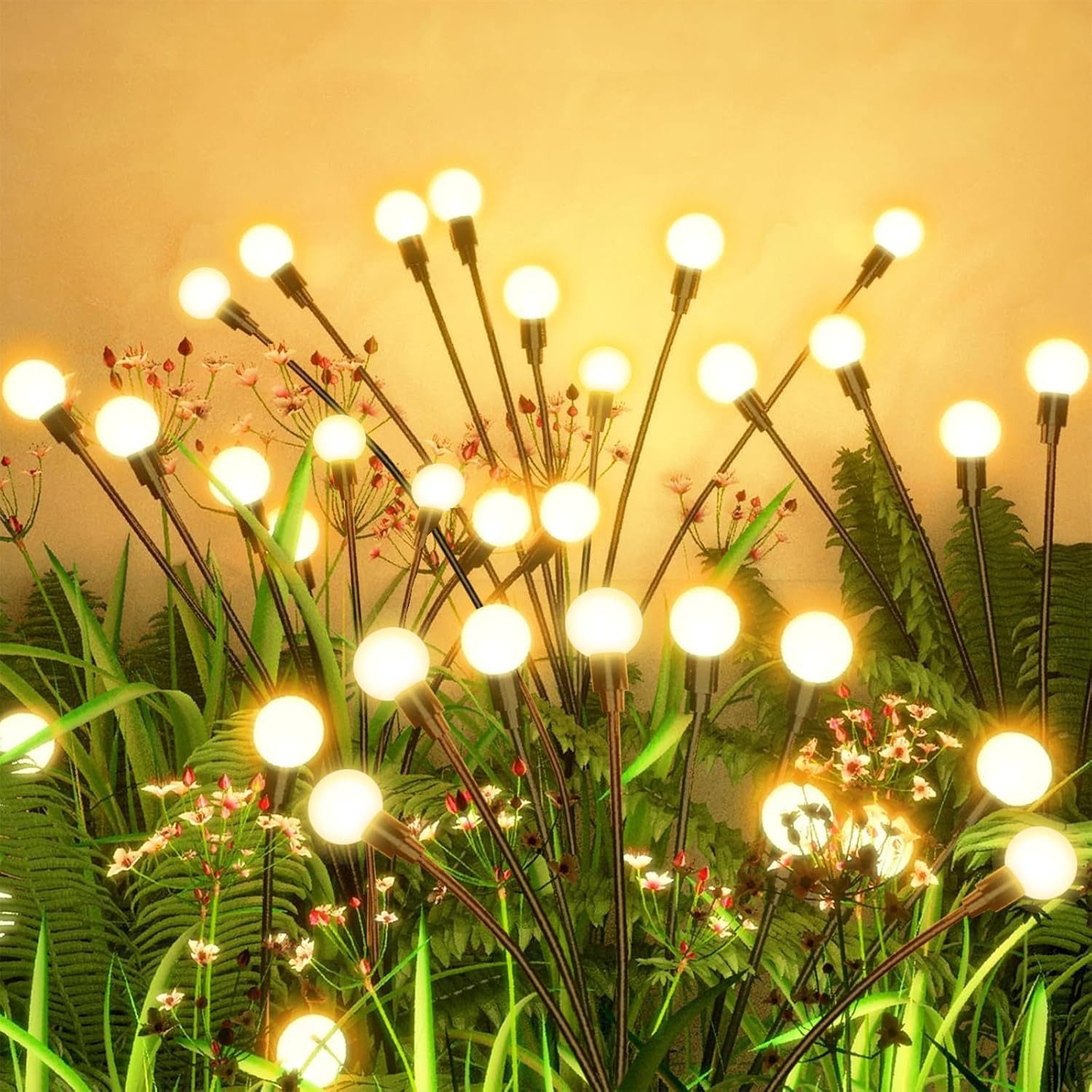 pedete LED Solarleuchte LED Solar Gartendeko solarlampen für außen 6 LED Solar Glühwürmchen, 2 Stück LED fest integriert IP65 Wasserdicht solarlampen für außen Warmweiß, LED Solarleuchte, solar lampen für außen, LED Solar Gartendeko, Solarlampen Garten, Swinging Garten Lichter Dekorative für Fußweg, Yard, Patio