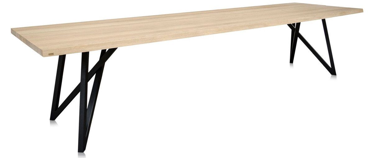 und Esstisch Esszimmermöbel schwarzen mit - naturfarbener Padrino Luxus Beinen Casa Tischplatte Esstisch