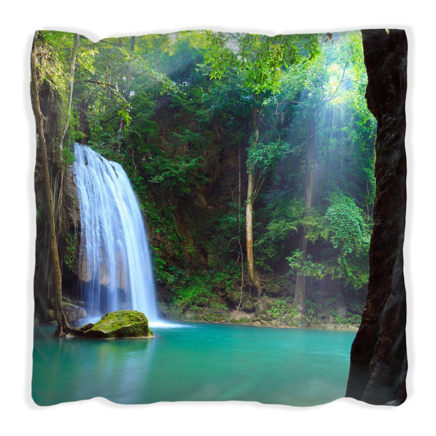 Wallario Dekokissen Wasserfall im Wald am See Idylle in Thailand, handgenäht