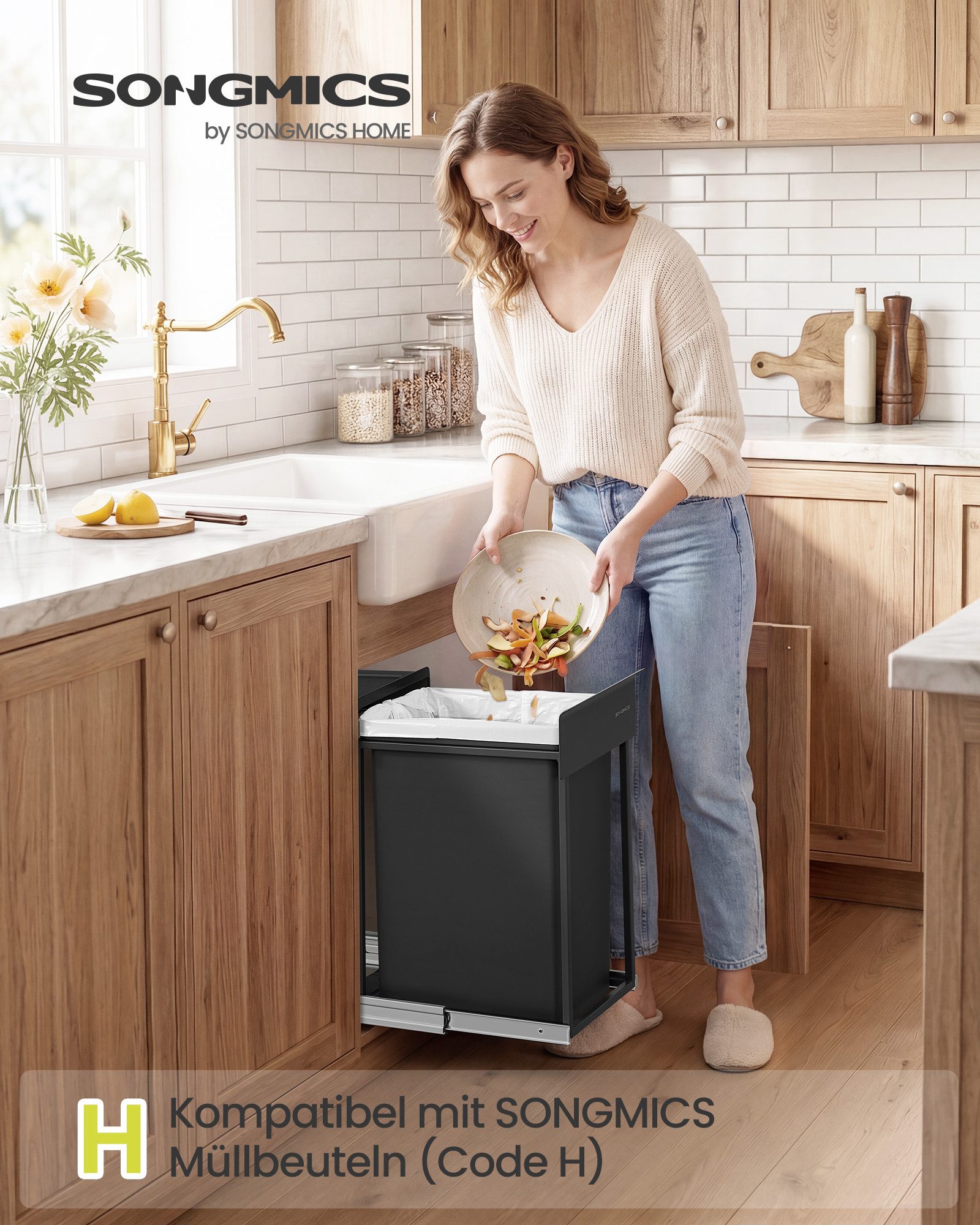 SONGMICS Mülleimer Küche, für Unterschrank, 1 x 20 L, Abfalleimer
