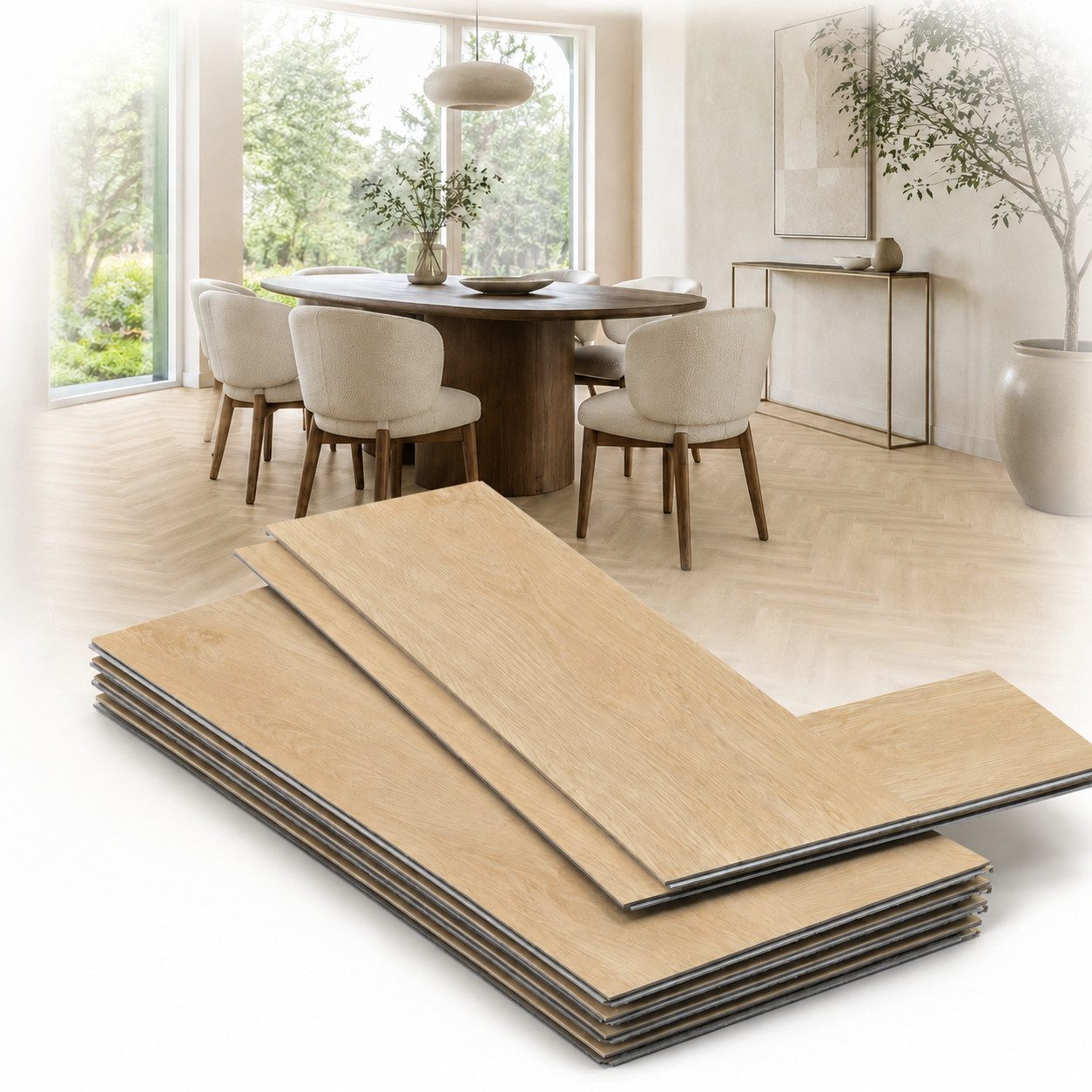 IKHEMalarka Vinylboden Fischgrät Herringbone Collection – 1,752 m² – 5,5 mm – NK 42, Integrierte Trittschalldämmung, Premium Boden mit Elegante Fischgrätoptik