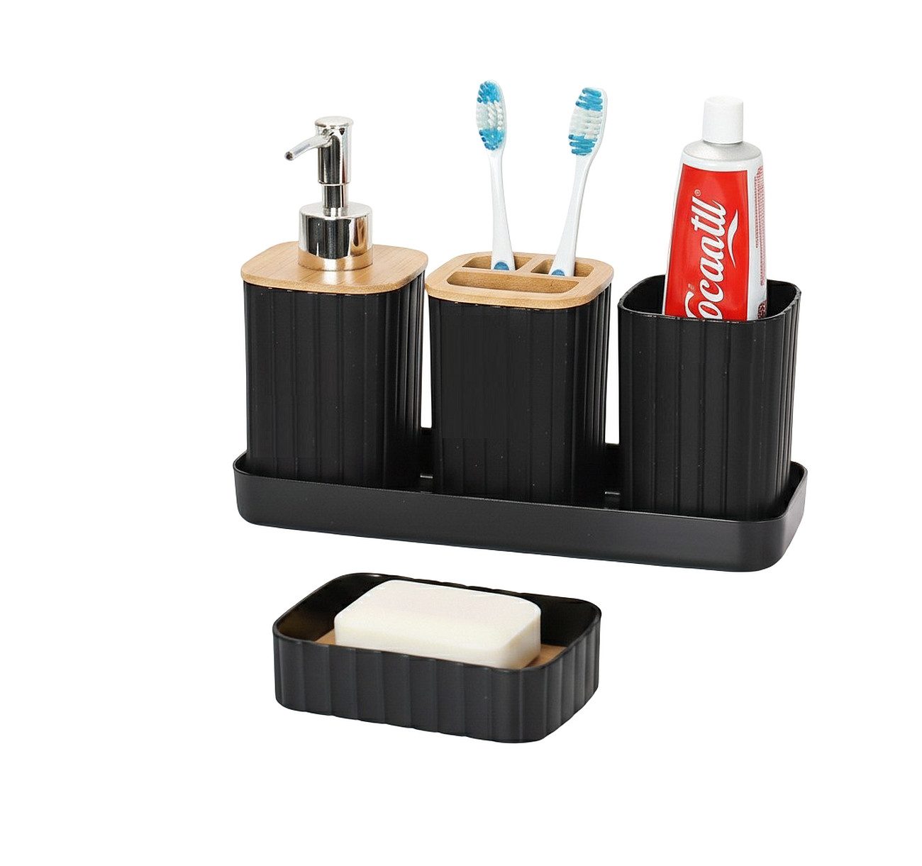 Cheffinger Badaccessoire-Set Bad-Accessoire Set 5-tlg Seifenspender Zahnput günstig online kaufen