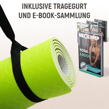 NEOLYMP Yogamatte Sportmatte - Ideal für Yoga, Pilates & Gymnastik - Fitnessmatte (Set, Gymnastikmatte - Workouts In- und Outdoor - E- Book - 6 Farbvarianten), Trainingsmatte - Rutschfeste Oberfläche - Komfort -Gelenkunterstützung