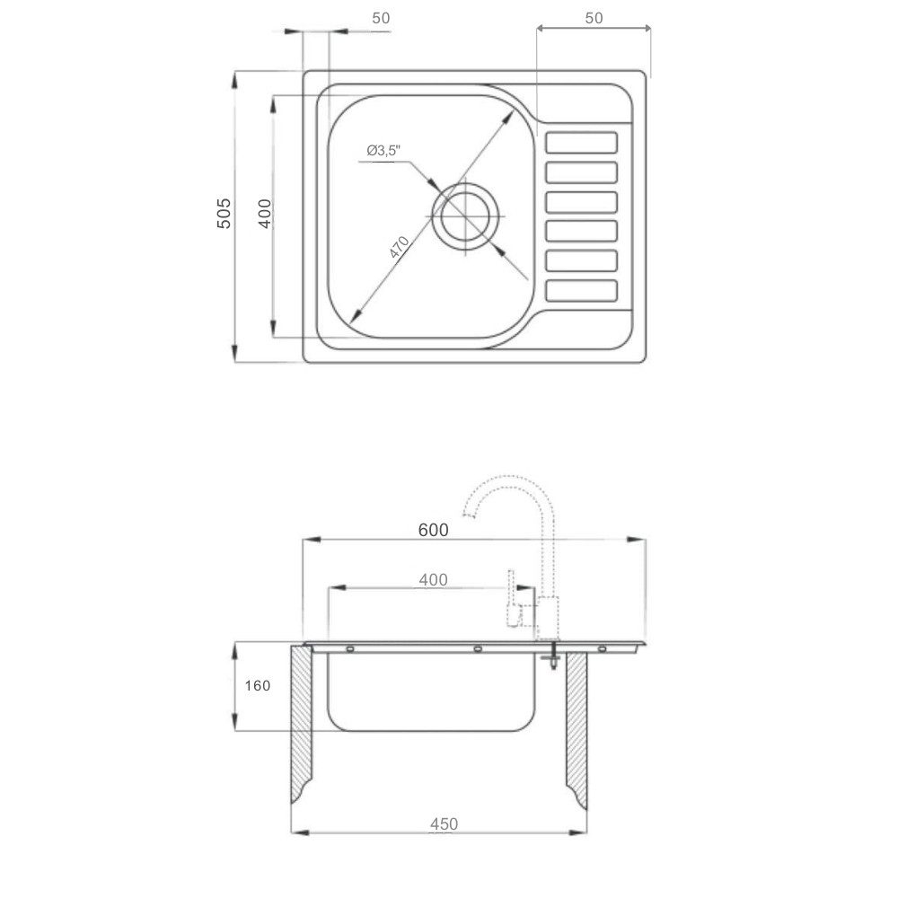 Faizee Home Edelstahlspüle Edelstahl Einbauspülen – Verschiedene Modelle, Modern und Langlebig, Eckig, 60/15 cm