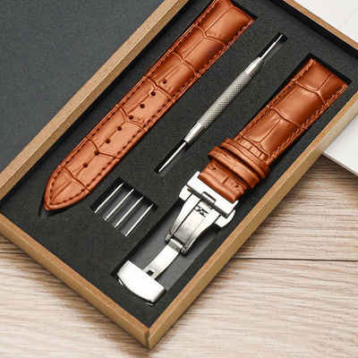 Sunicol Uhrenarmband Echtes Lederarmband, Vintage,18/20/22mm, weiches Leder, Ersatzbänder, Edelstahl-Schnalle, mit Box