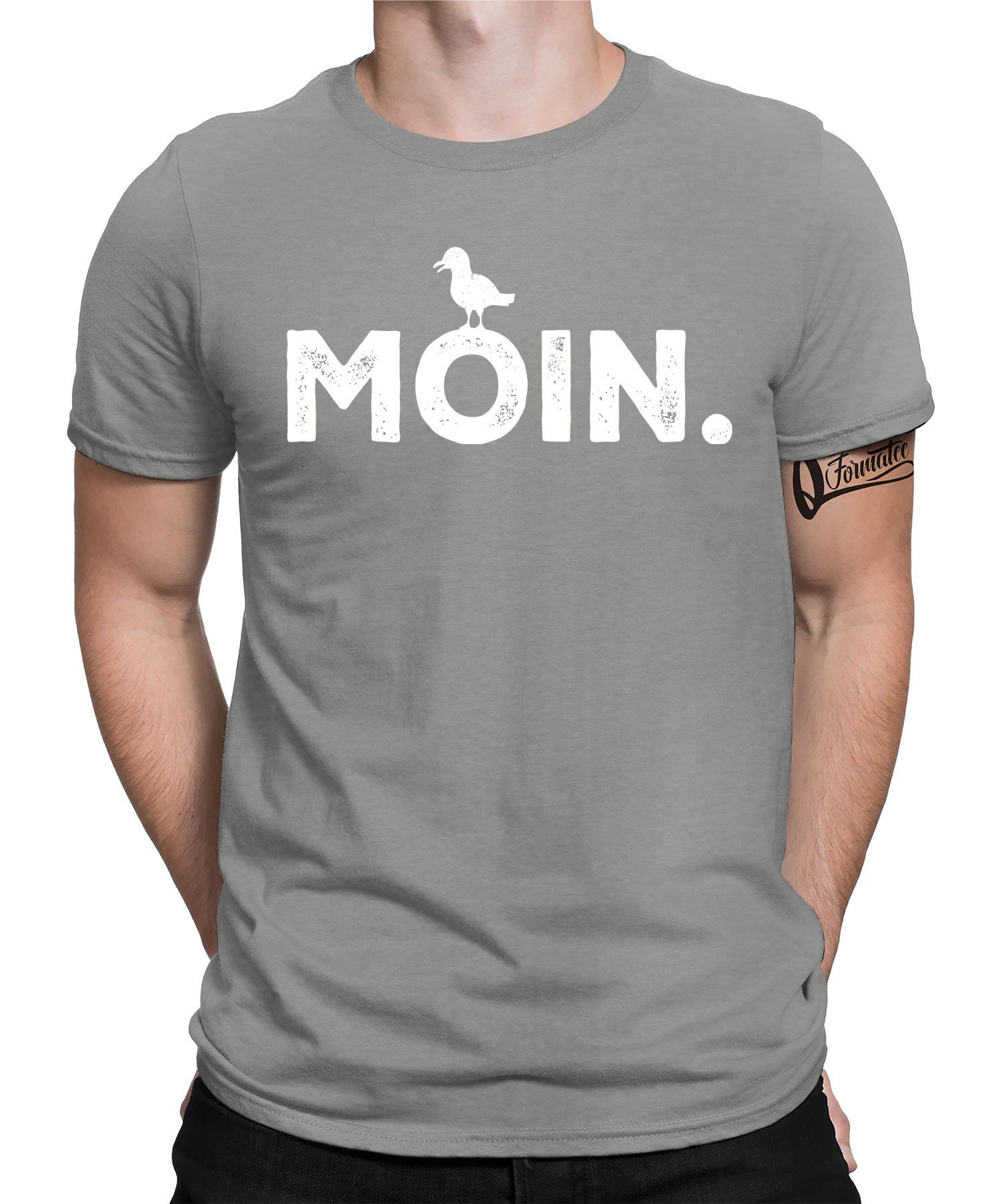 Quattro Formatee Kurzarmshirt Moin Möwe Vogel Segeln - Hamburg Hafen Herren T-Shirt (1-tlg) Heather Grau