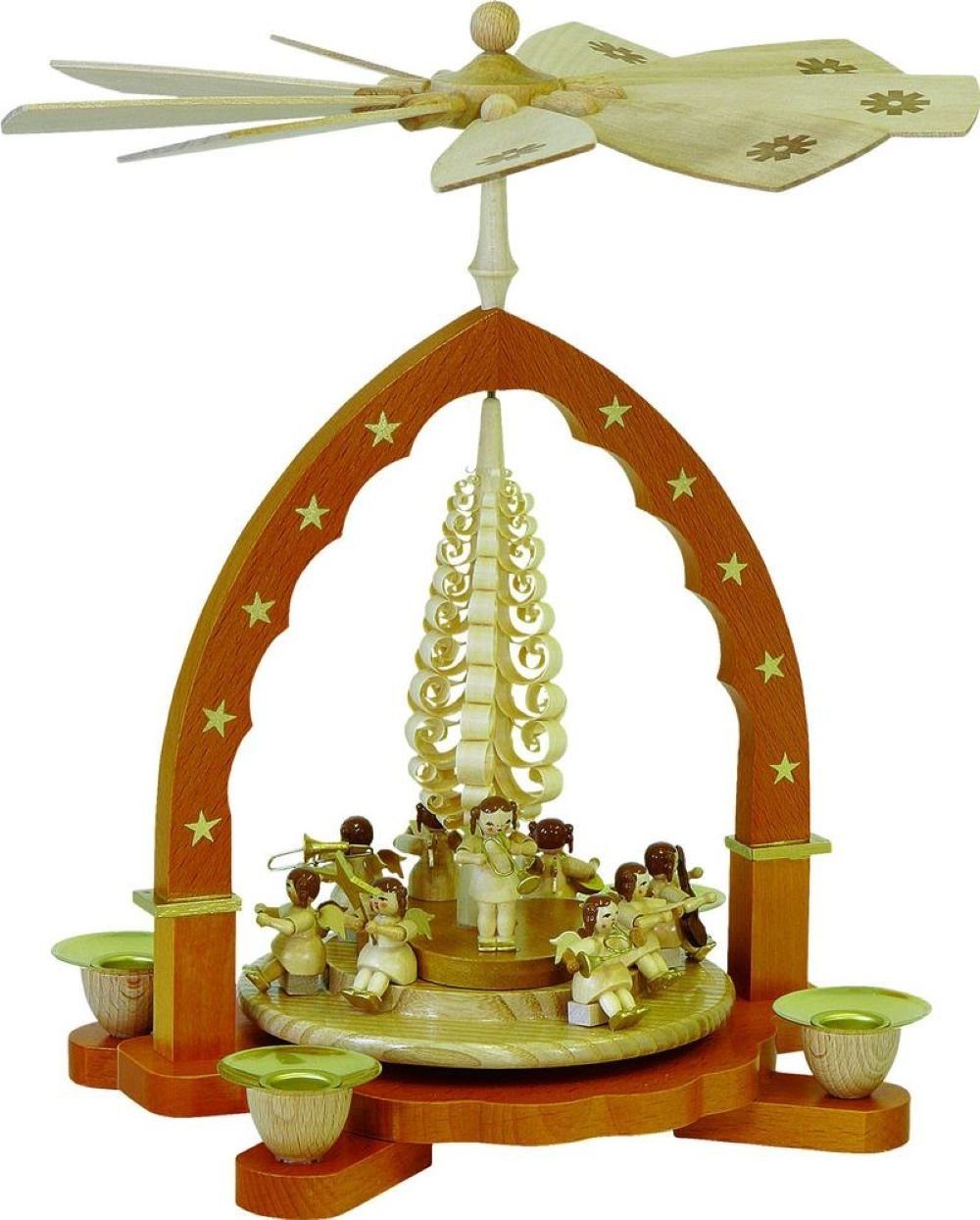 Richard Glaesser Weihnachtspyramide Pyramide Engelkonzert natur, Höhe 27 cm, Handwerkskunst original Erzgebirge
