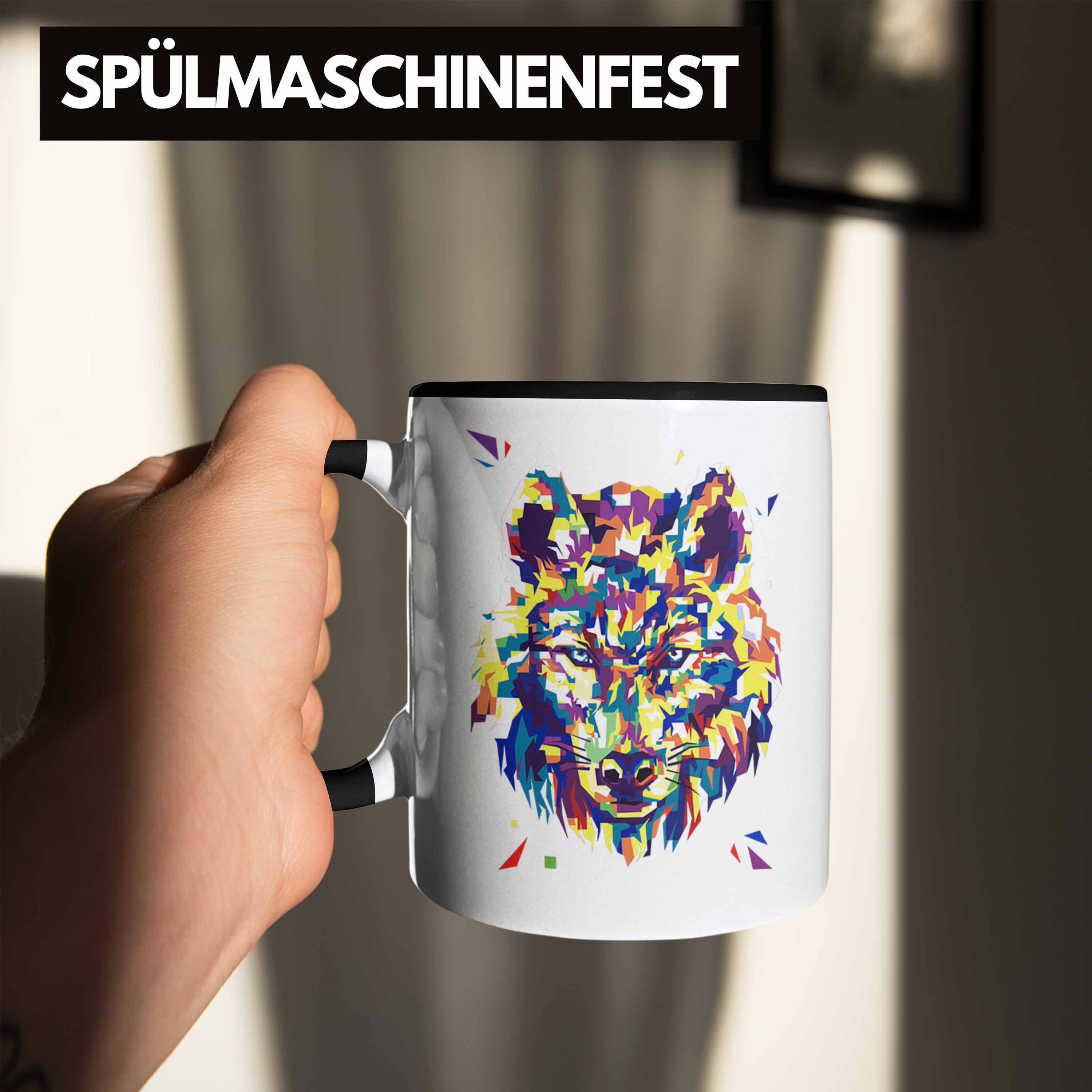 Bunt - Trendation Liebhaber Tasse Geschenk Wolf Poiygon Schwarz Trendation Tasse Grafik Wölfe