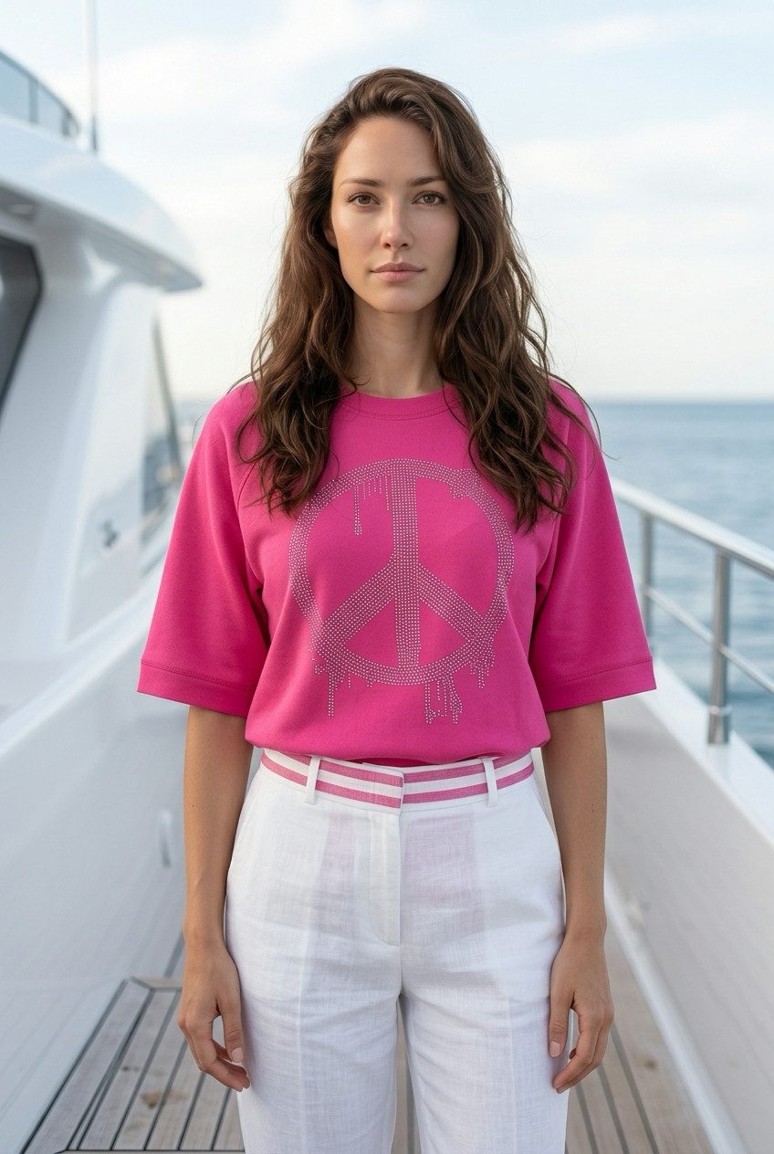 Zuckerwatte Sweatshirt mit PEACE Applikation aus weicher Baumwolle Modal Mischung