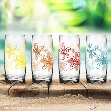 PLATINUX Glas Trinkgläser mit Blumen Dekor und geformten Boden, Glas, 350ml Wassergläser Saftgläser Frühstücksglas