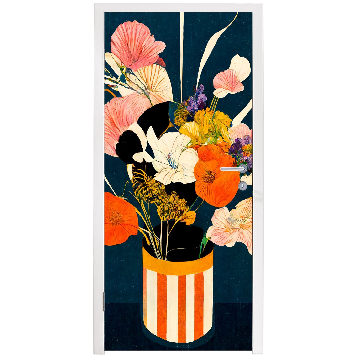 Tür, bedruckt, Pflanzen, Türtapete - Matt, - (1 für MuchoWow Fototapete Vase - cm Blumen 75x205 Malerei St), Türaufkleber,
