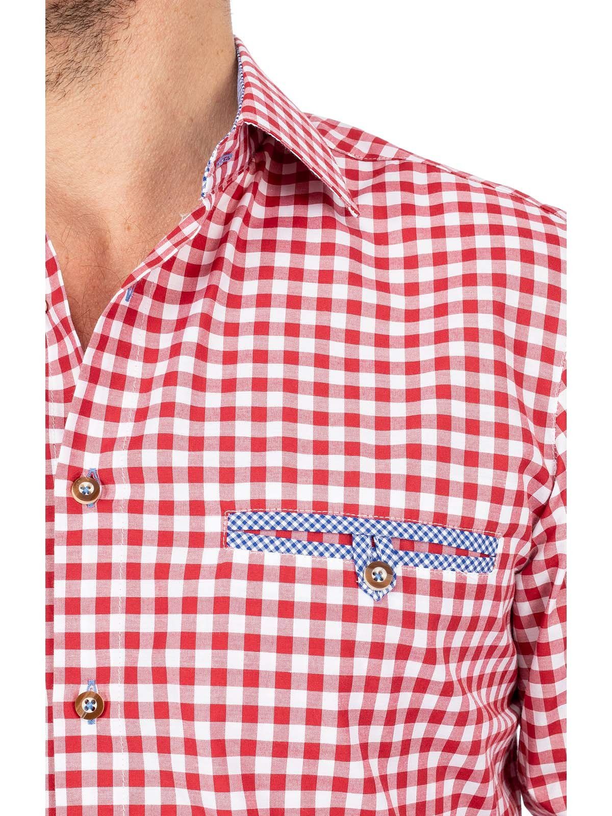 Fit) HIRSCHKOPP Langarmhemd Karo Trachtenhemd (Slim rot OS-Trachten
