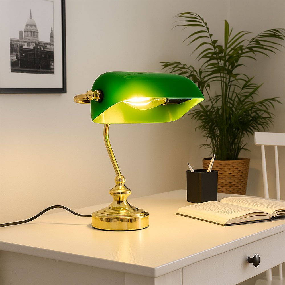 GLOBO LIGHTING LED Tischleuchte, Leuchtmittel nicht inklusive, RETRO Tisch Lese Leuchte Banker Lampe Arbeits Zimmer Strahler Nacht