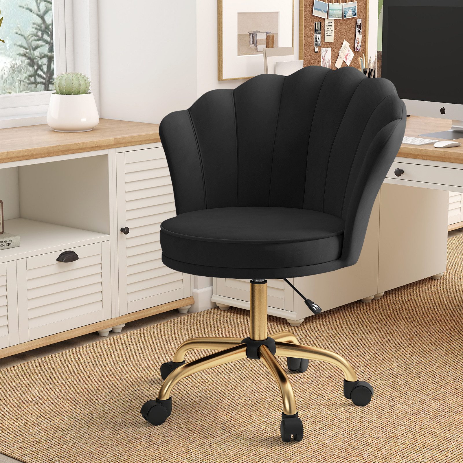 HawthyHome Bürostuhl Schreibtischstuhl mit Blütenrückenlehne, drehbar und höhenverstellbar (1 St), Samtbezug mit Kopfkissen, ergonomischer Stuhl – Bild 4 von 5