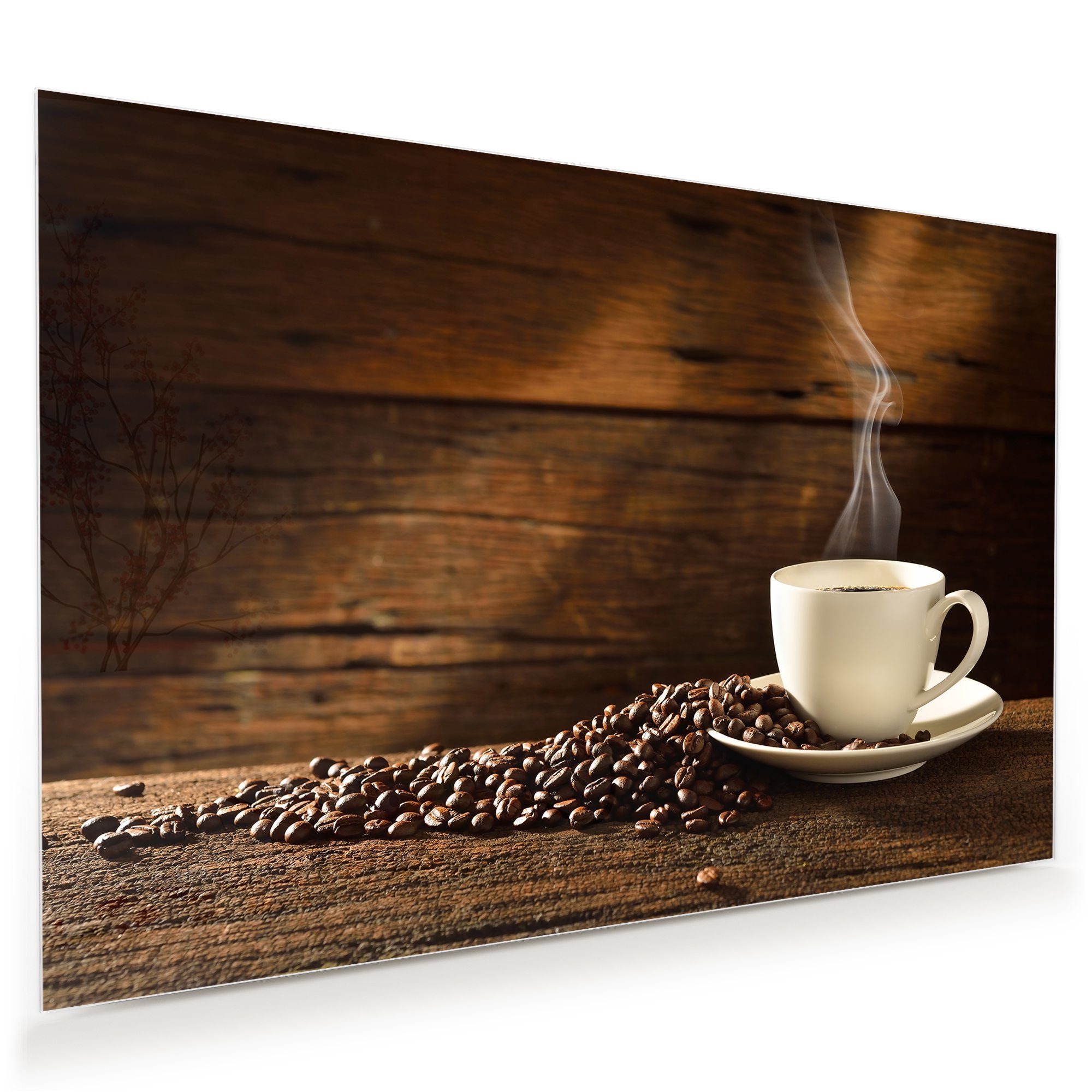 Glasbild Wandbild Heisse Kaffeetasse mit Aufhängung