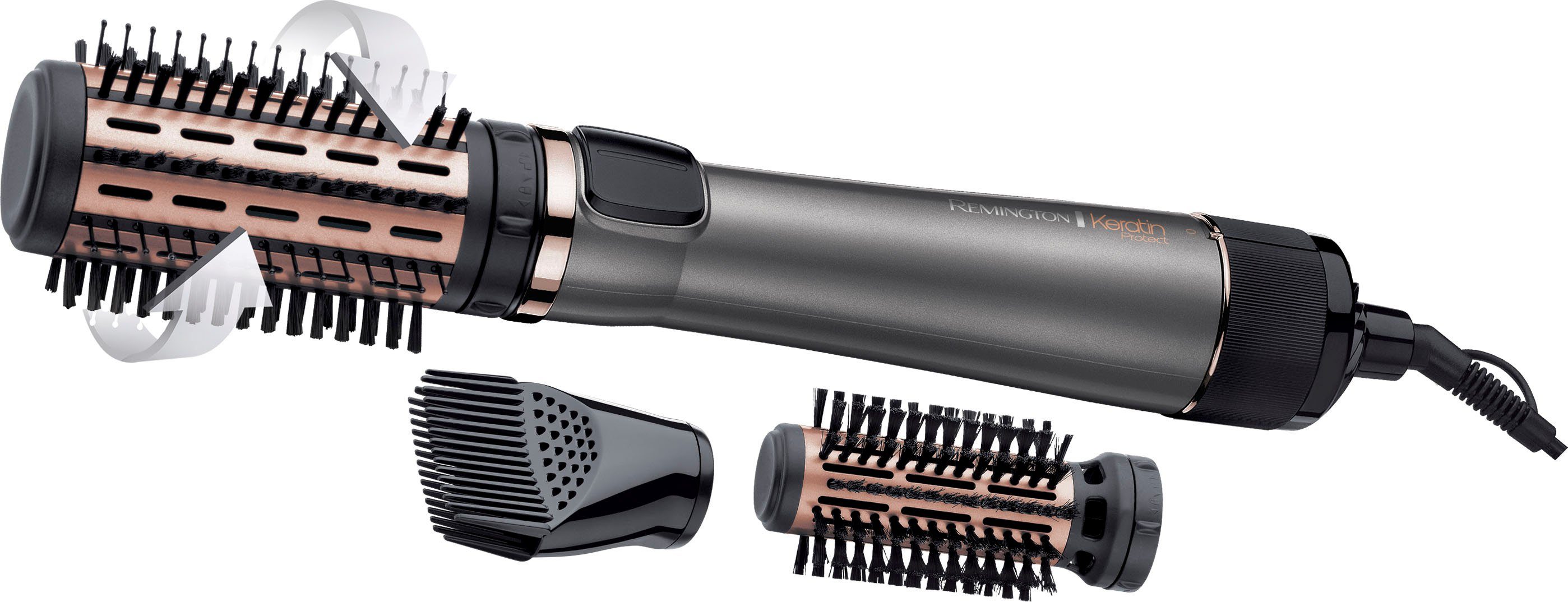 Remington Warmluftbürste AS8810 E51 Keratin Prot. Rot. Air Styler, 1.000 Watt, angereichert mit Keratin & Mandelöl, 3 Aufsätze