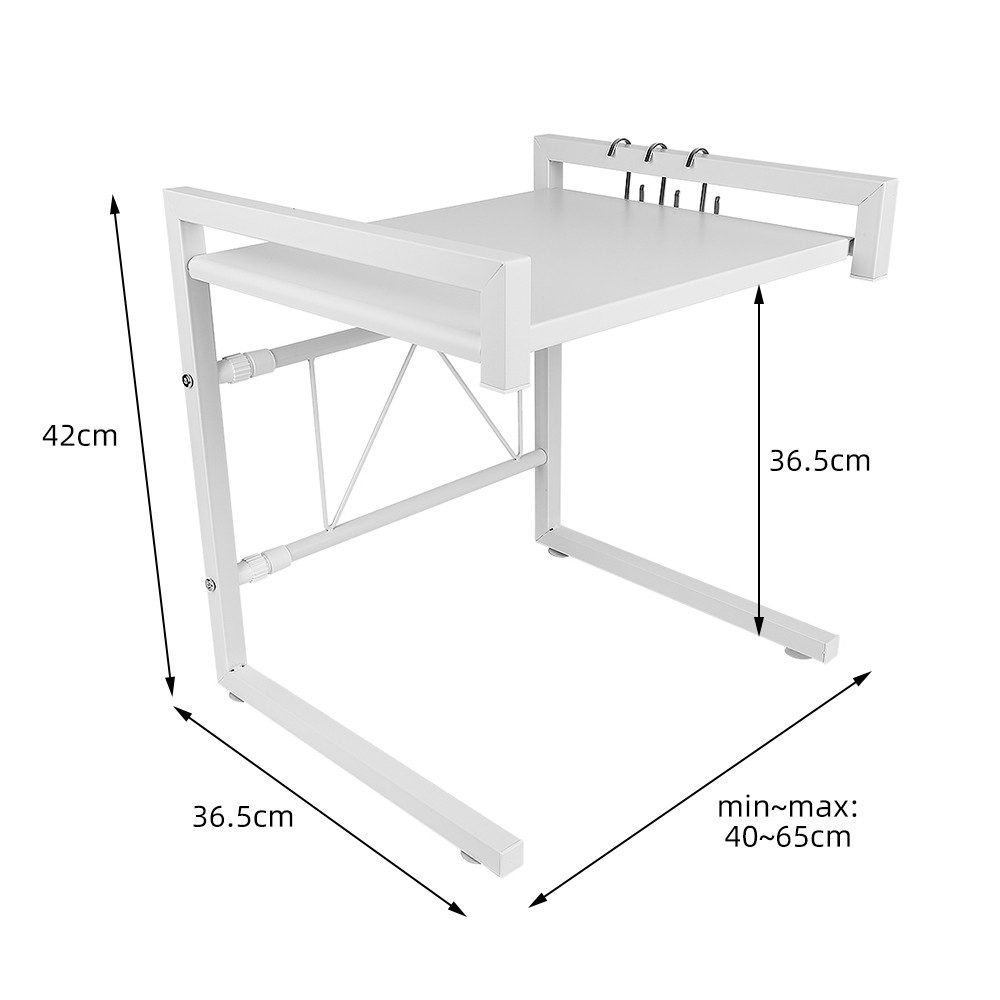 JEOBEST Regalelement Erweiterbares Mikrowellen Regal Mikrowellenhalter aus Kohlenstoffstahl, längenverstellbares Mikrowellen Regal(40-65cm) Rutschfeste Füße Wei – Bild 4 von 5