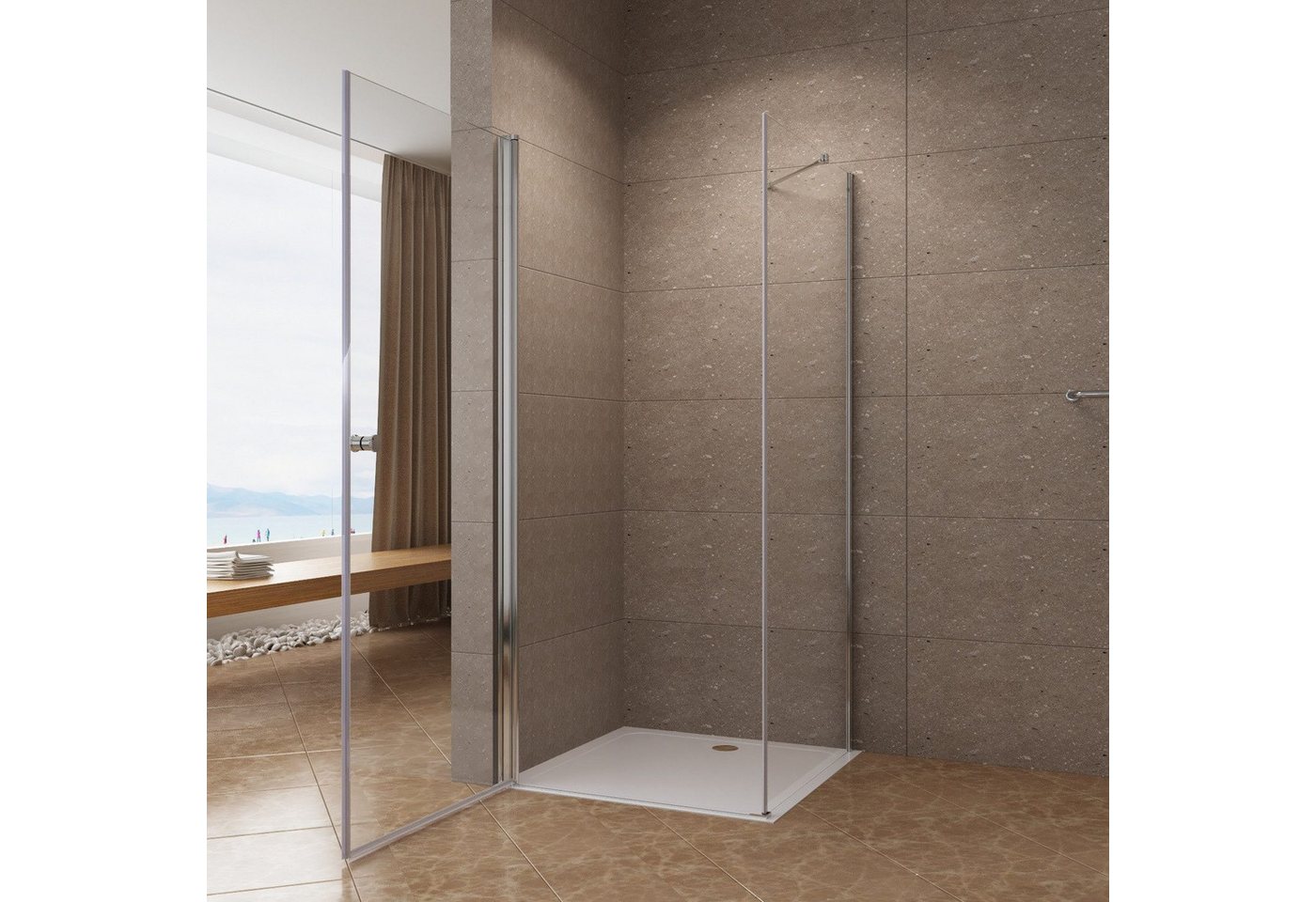 Thumbnail - AQUALAVOS Eckdusche Duschkabine Eckeinstieg Bad Duschabtrennung mit Drehtür und Seitenwand, BxT: 75x70 cm, 6 mm Einschei...