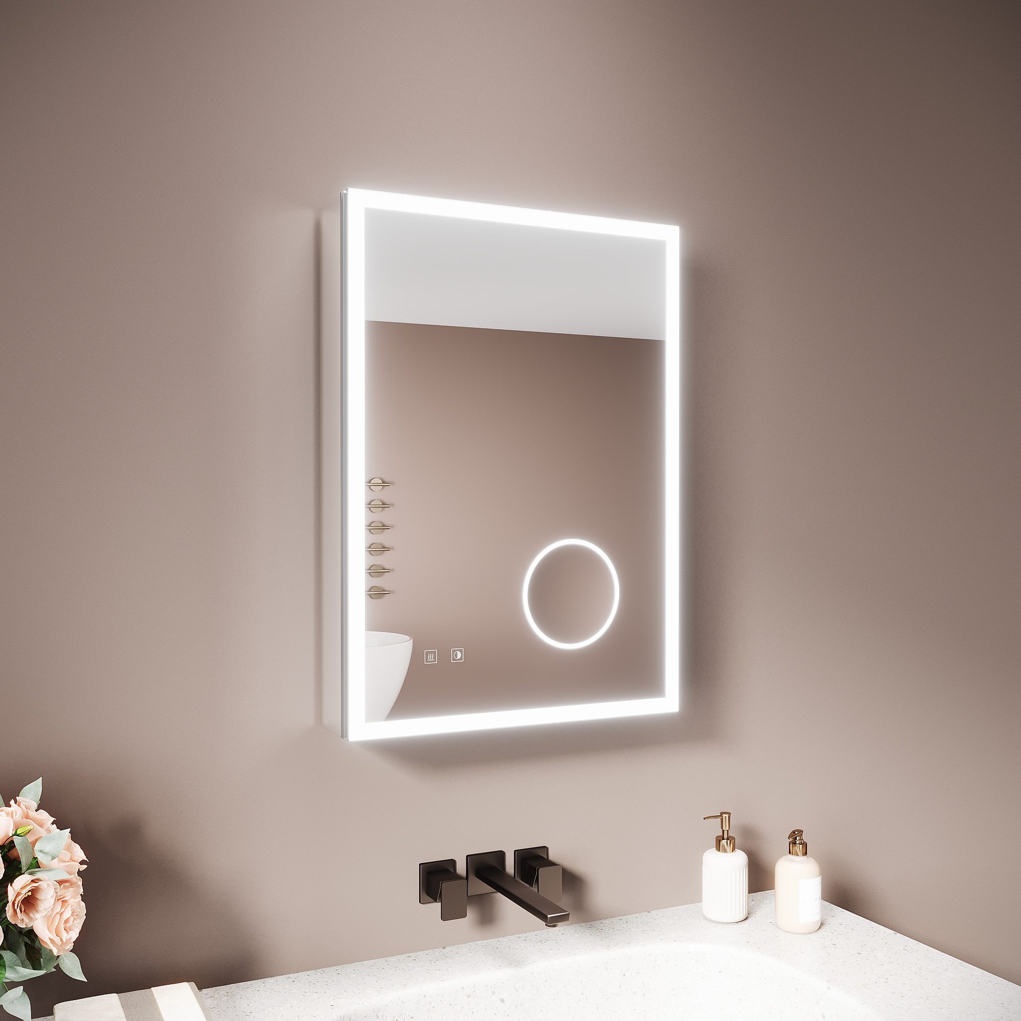 SONNI Spiegelschrank Spiegelschrank Badezimmerschrank mit Beleuchtung mit 3-farbiger dimmbarer Beleuchtung