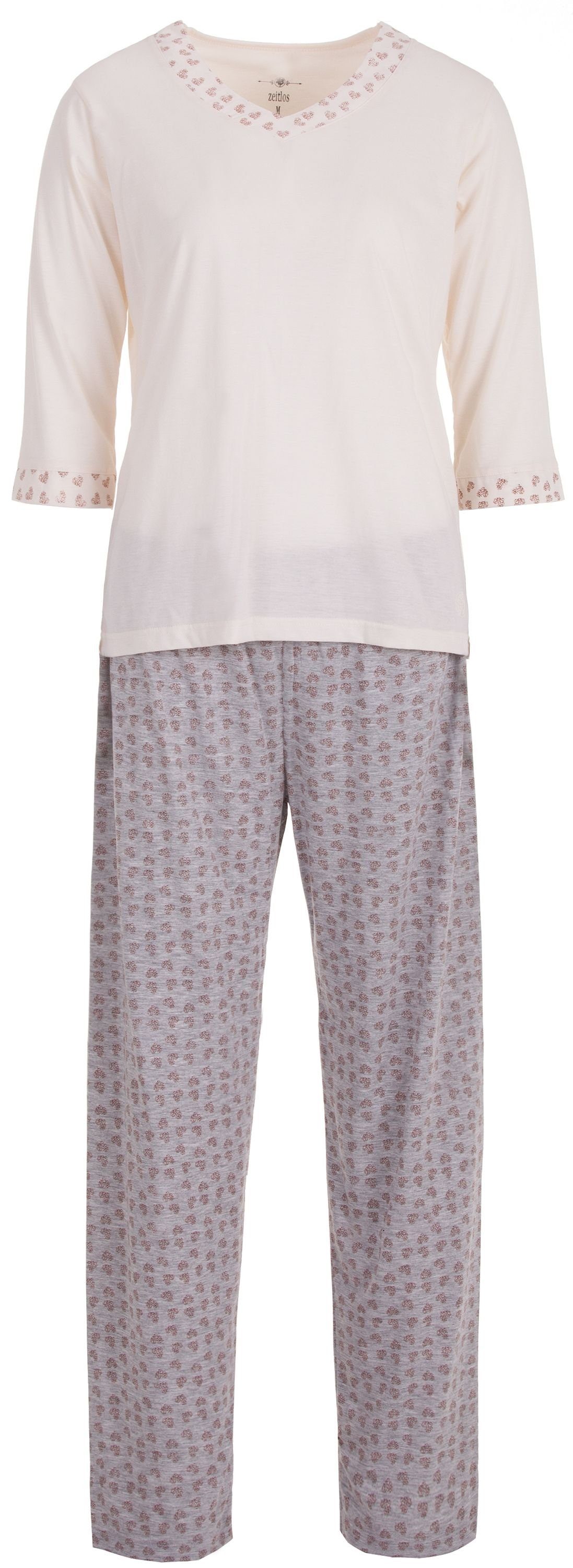 zeitlos Schlafanzug Pyjama Set 3/4 Arm - Heart off-white