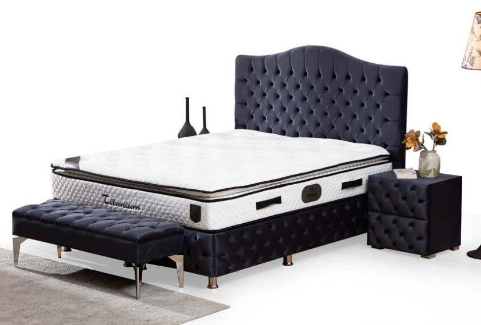 JVmoebel Schlafzimmer-Set Design Schlafzimmer Bett 2x Nachttisch Hocker Set Möbel Neu, Made In Europe