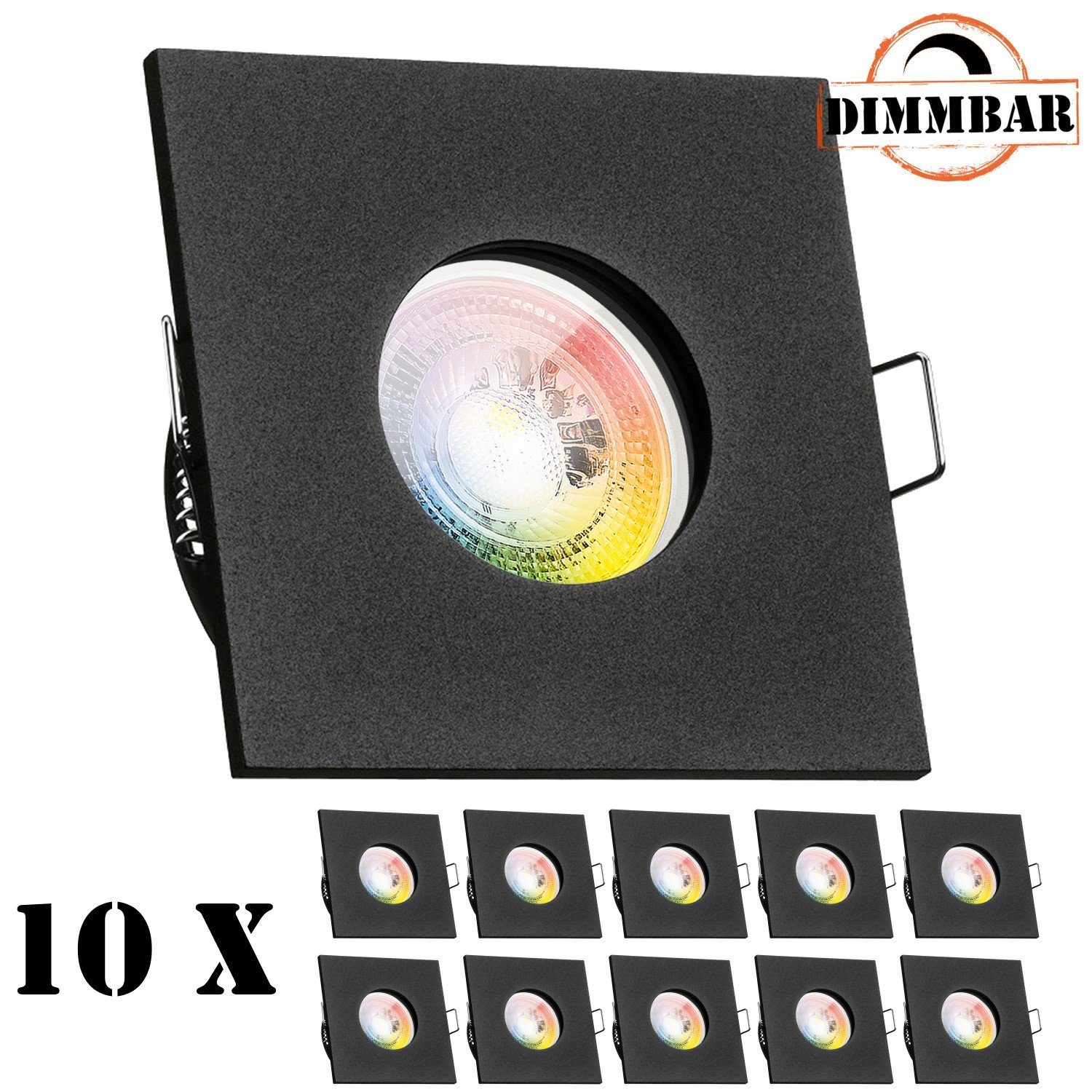 LEDANDO LED von IP65 Einbaustrahler 10er Einbaustrahler LED Set LED 3W RGB in mit schwarz LE GU10