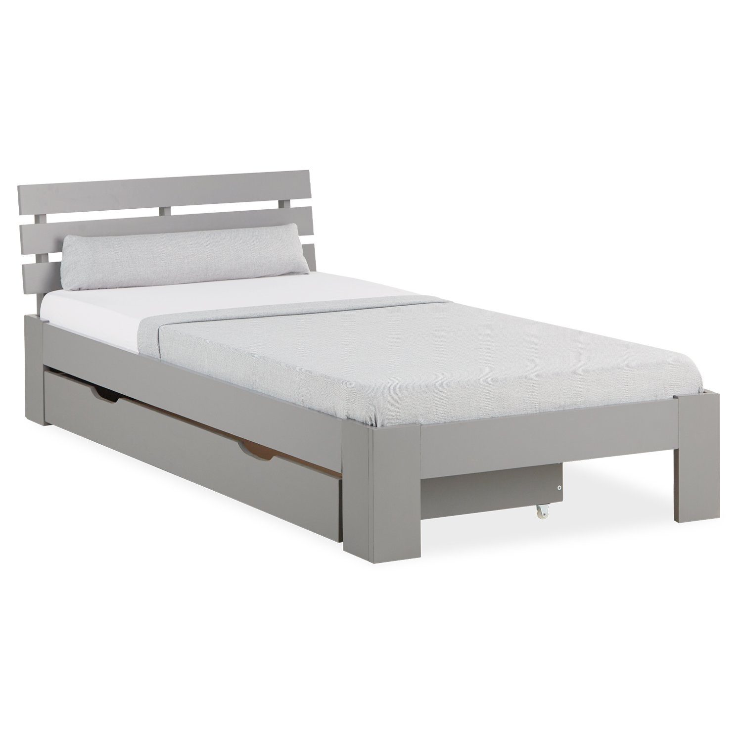 Grau mit Homestyle4u Einzelbett Lattenrost 90x200 Holzbett Bettkasten