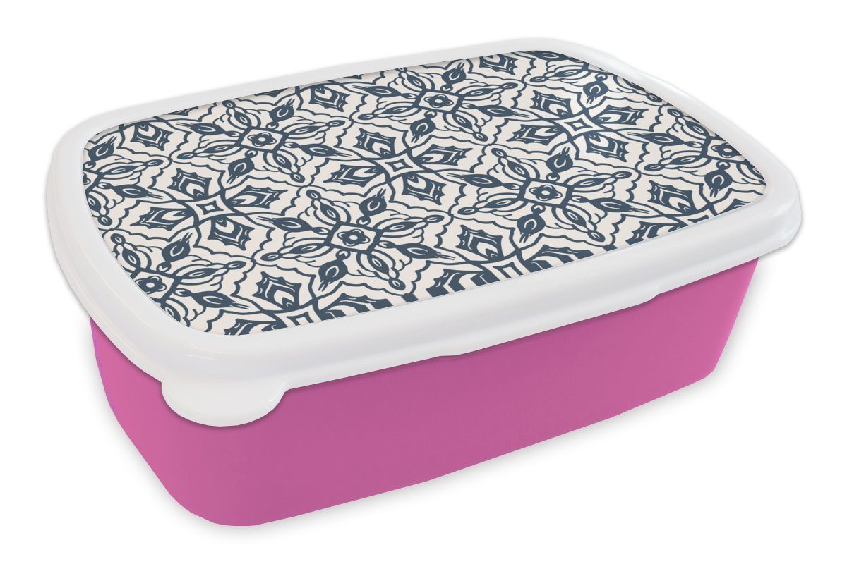 MuchoWow Lunchbox Muster - Mandala - Blau, Kunststoff, (2-tlg), Brotbox für Erwachsene, Brotdose Kinder, Snackbox, Mädchen, Kunststoff rosa