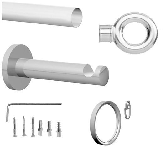 indeko, Gardinenstange Tarent, und Fixmaß, mm, Montagematerial Ringen 1-läufig, Komplett-Set Ø inkl. Stahl, 20 verschraubt,
