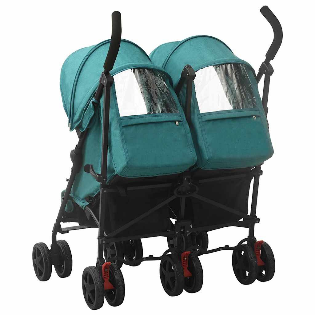 vidaXL Kinder-Buggy Geschwisterwagen Grün Stahl