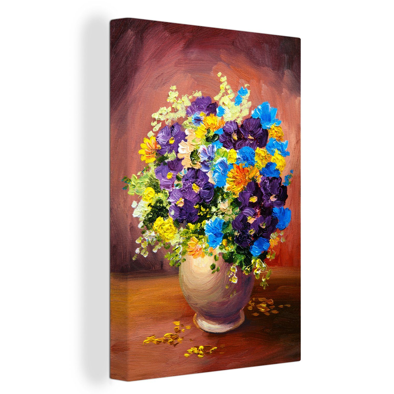 St), 20x30 Ölfarbe, Leinwandbild Blumenstrauß Gemälde, OneMillionCanvasses® Zackenaufhänger, fertig - Frühling bespannt cm Leinwandbild - (1 inkl.