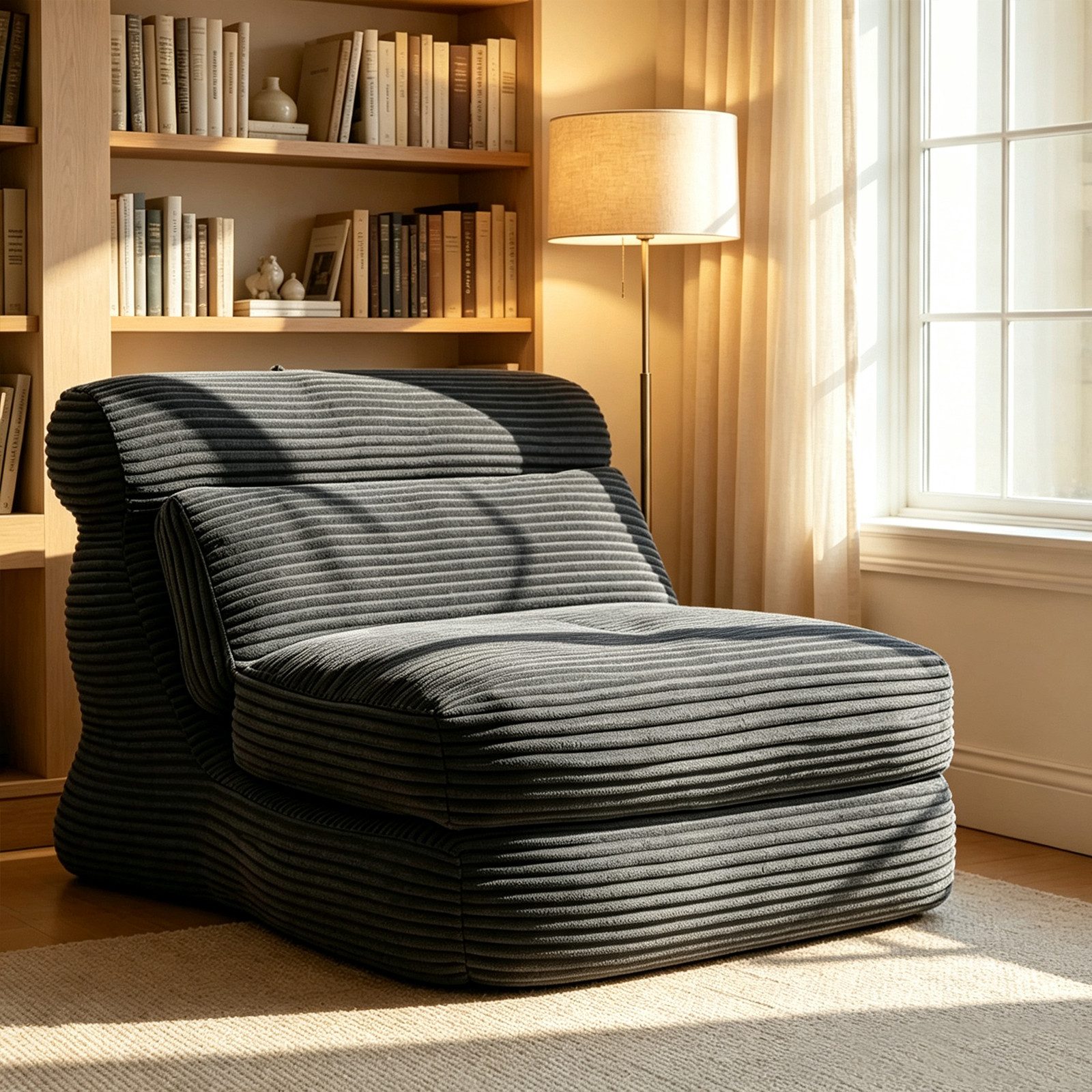 VUZINIC Sofa Umschlagbares Kordstoff-Bodensofa, verstellbarer Liegesessel, 1 Teile, abnehmbarer waschbarer Bezug für Wohn- & Schlafzimmer