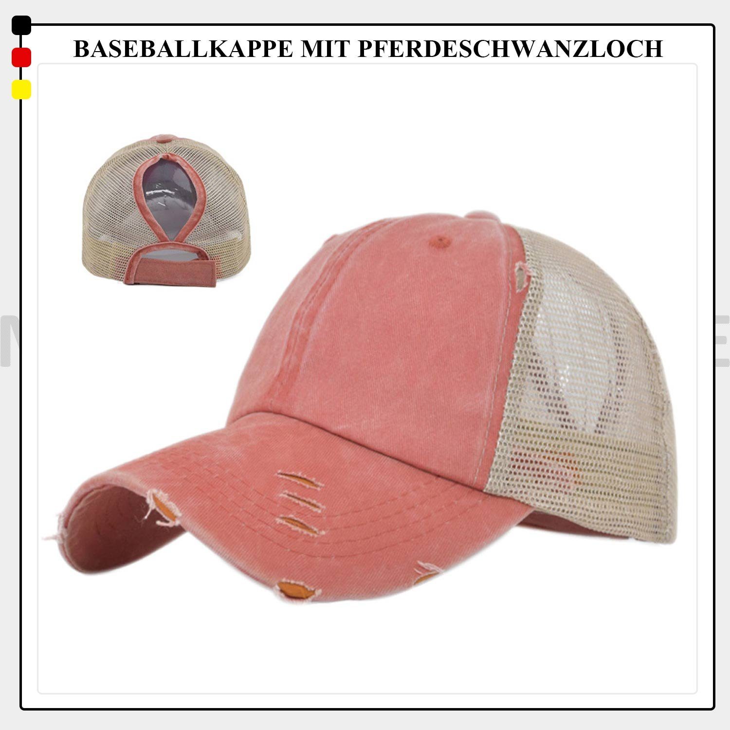 MAGICSHE Baseball Cap Damen Faux Baseballmütze mit Old Pferdeschwanzloch Schwarz