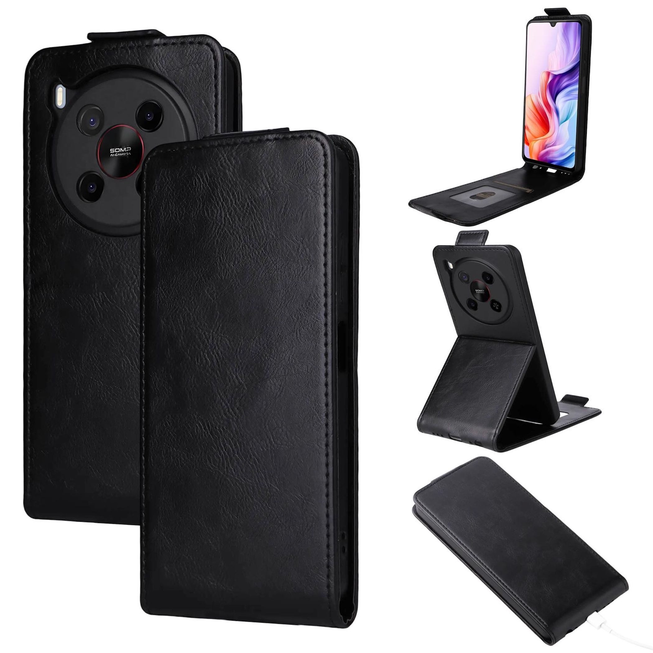 Wigento Smartphone-Hülle Für ZTE Blade V70 Max Magnetisch Flip Kunstleder Schutzhülle Schwarz, Magnetverschluss, Kartenfächer, Halterfunktion