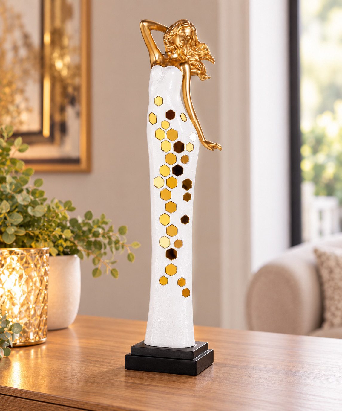 MF Dekofigur Skulptur Lichtblick Frau weiß goldfarben 45,5 cm (1 St)