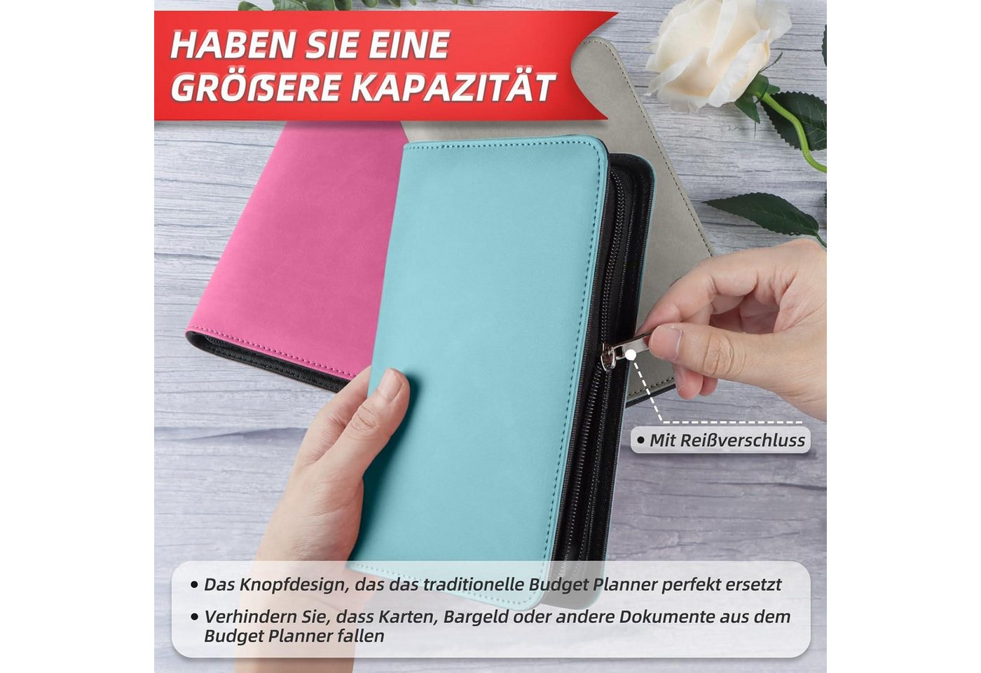 Thumbnail - LuxusKollektion Notizbuch Budget Planner Deutsch Upgrade mit Reißverschluss - 8 Sparchallenges