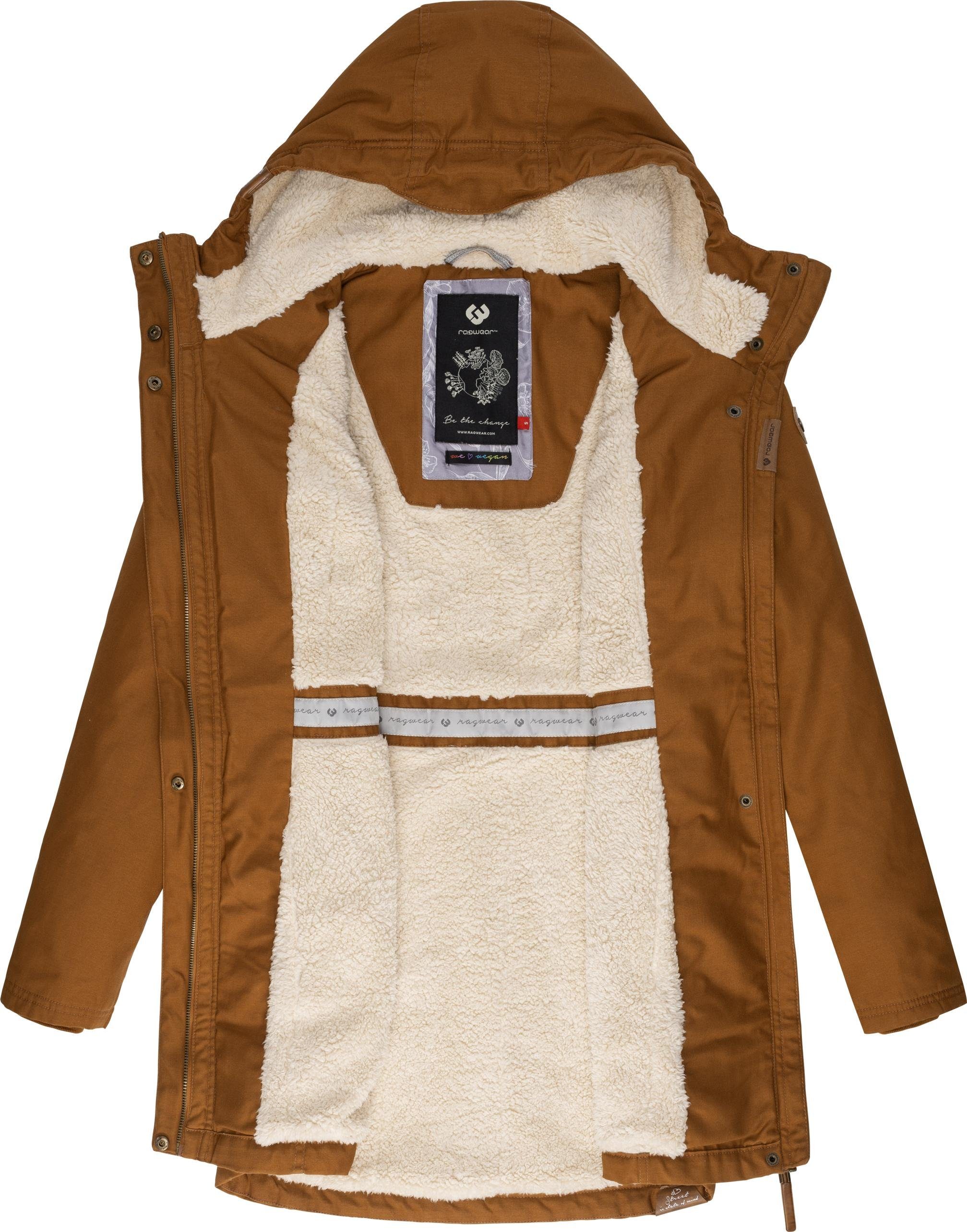Ragwear Wintermantel Elsie stylischer Winterparka mit Kapuze und Teddyfleece