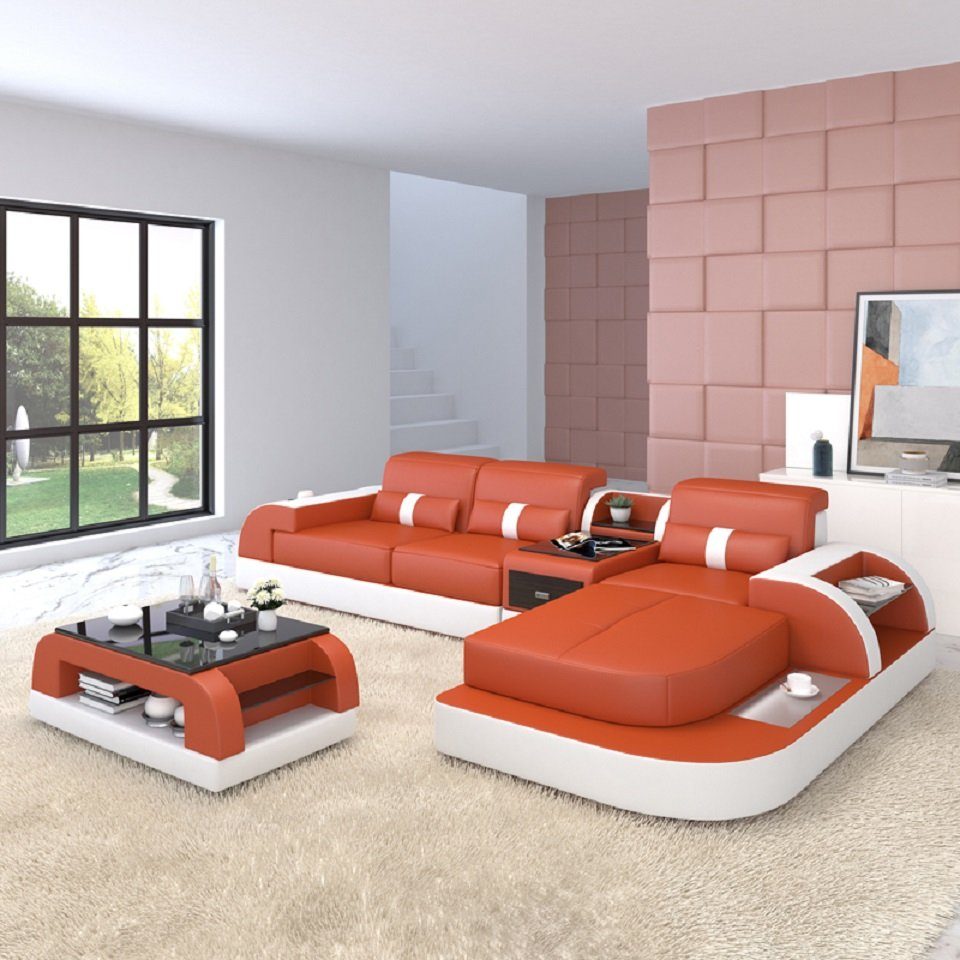 JVmoebel Ecksofa Form Orange/Weiß Wohnlandschaft Sofa Polster Europe Ecksofa Ecke, Made Couch in L