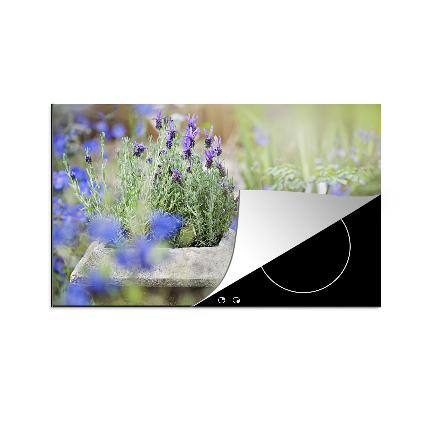 von Schutz für cm, Garten, Induktionskochfeld 81x52 tlg), einem küche, Lavendel Ceranfeldabdeckung in Herdblende-/Abdeckplatte Vinyl, die Nahaufnahme (1 MuchoWow