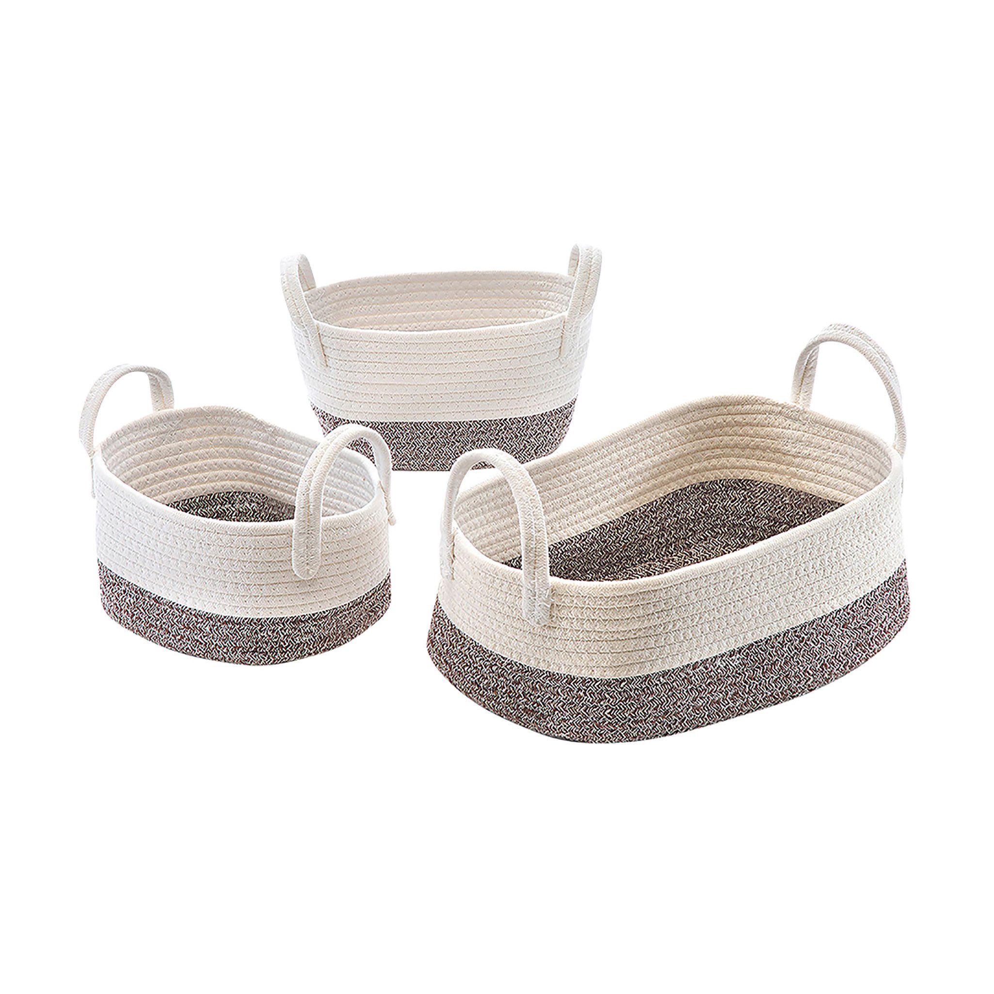 Kobolo Aufbewahrungskorb Baumwollkorb oval weiß beige mit Griffen 3er Set ( günstig online kaufen