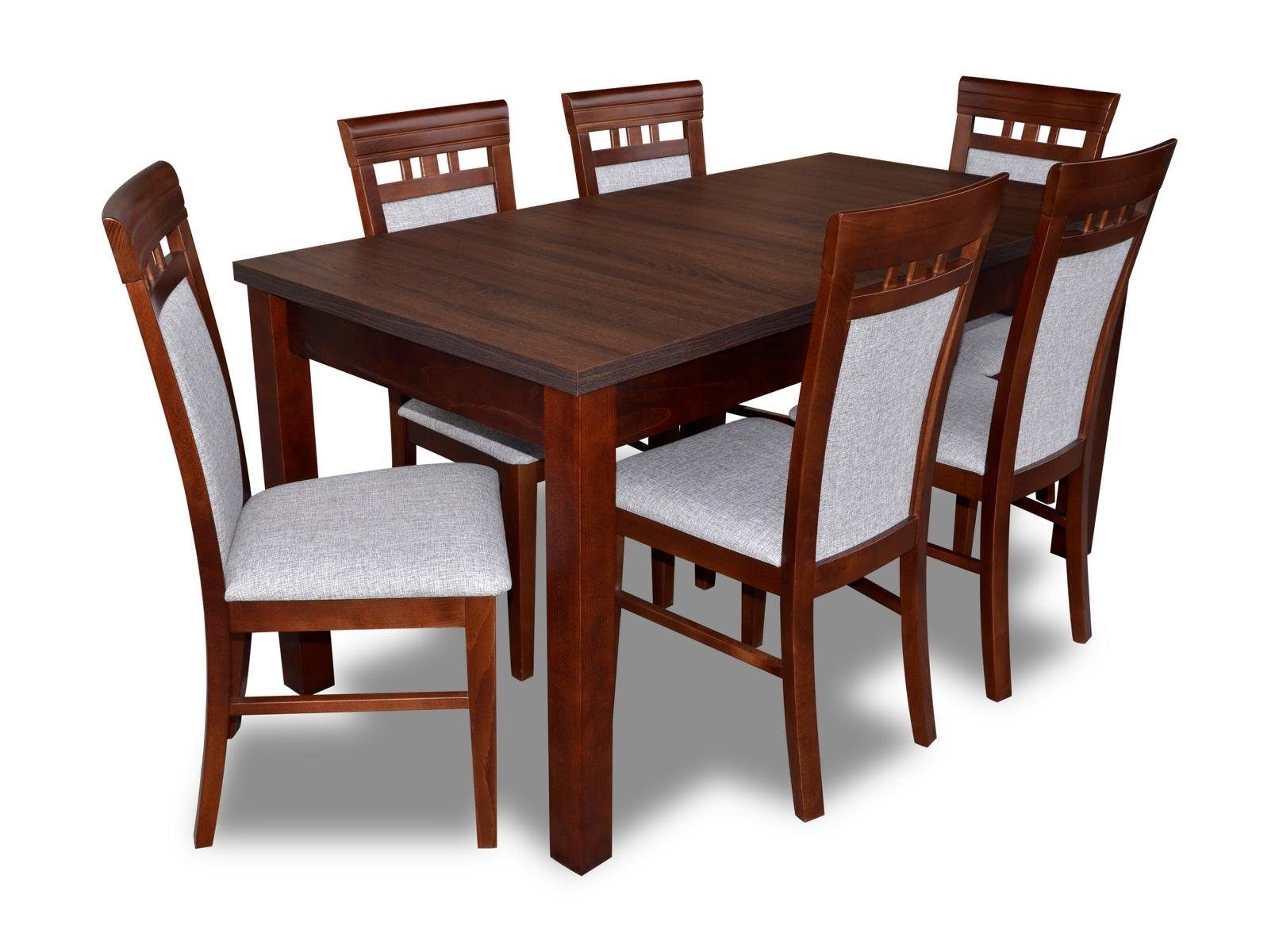 JVmoebel Essgruppe, Esstisch Set Holz 7tlg. 6x Esszimmer Sitzgruppe Gruppe Tisch Neu Stühle Garnitur