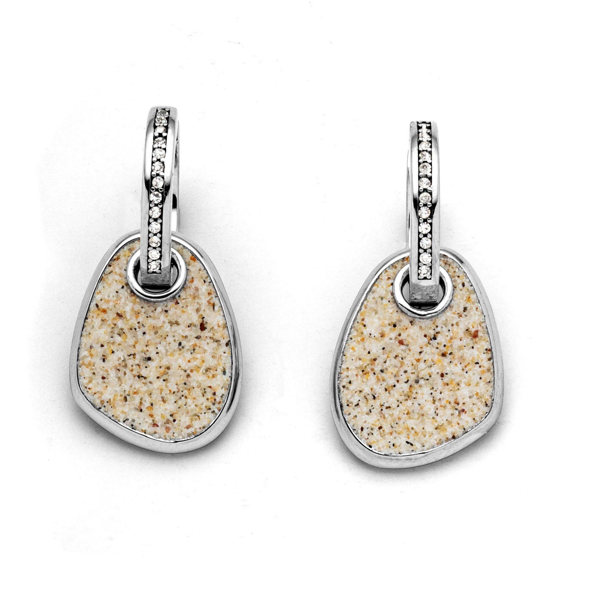 DUR Paar Creolen STEEL Damen STE1012SA Sandglow Edelstahl Strandsand® Crystal 14x21 mm