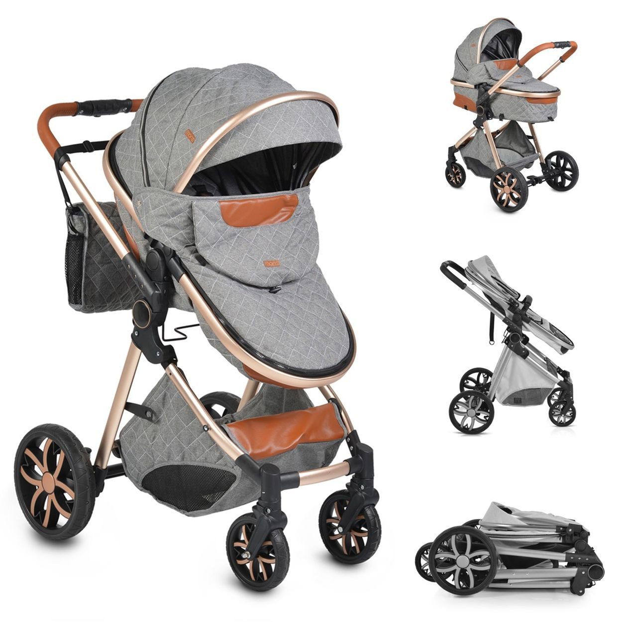 Moni Kombi-Kinderwagen Коляски Alma, Sportsitz Tragetasche umbaubar Wickeltasche Sitz umkehrbar