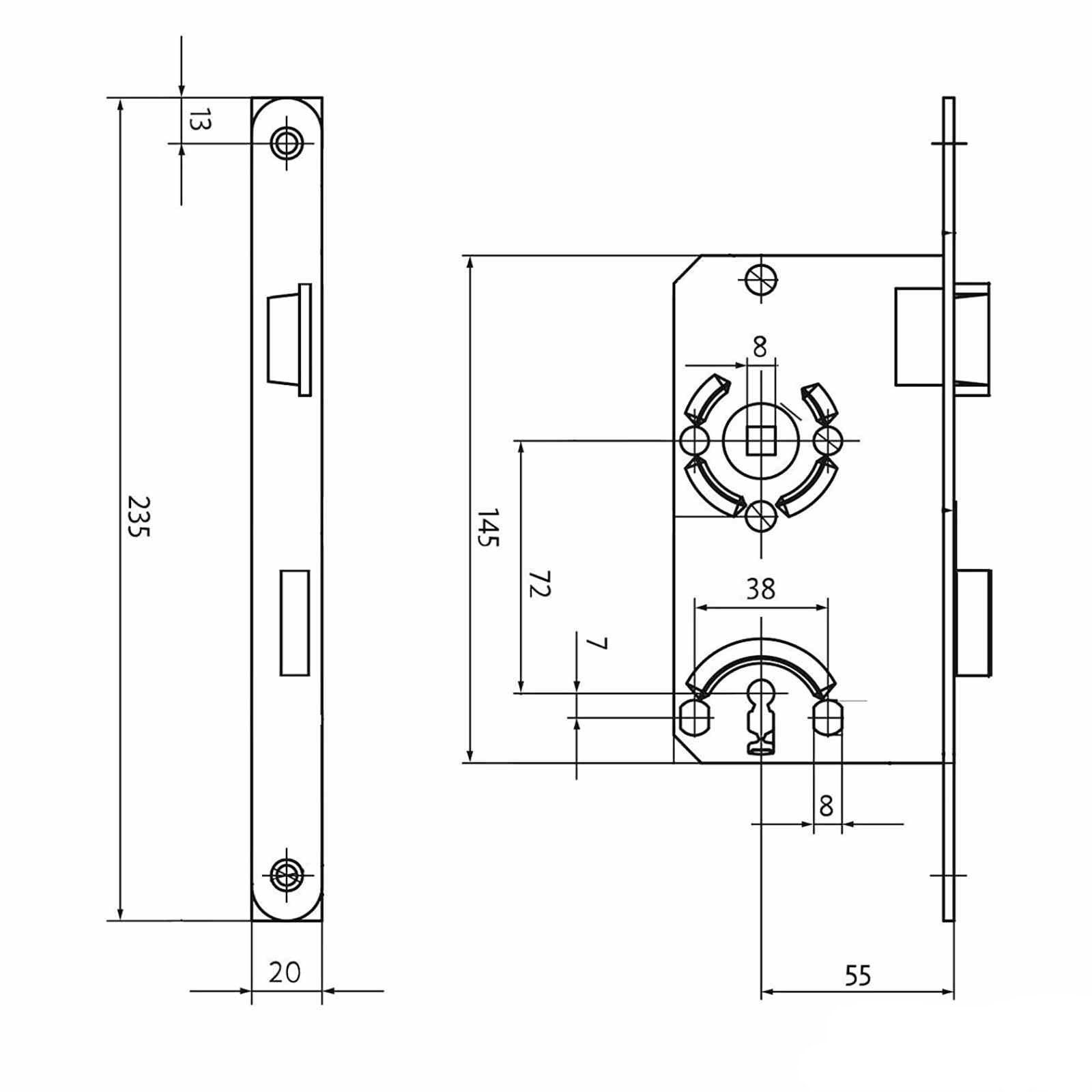SO-TECH® Einsteckschloss Türschloss Dornmaß 55 mm Zimmertürschloss, Buntbart, Klasse 1, Stulp 20 mm von BKS