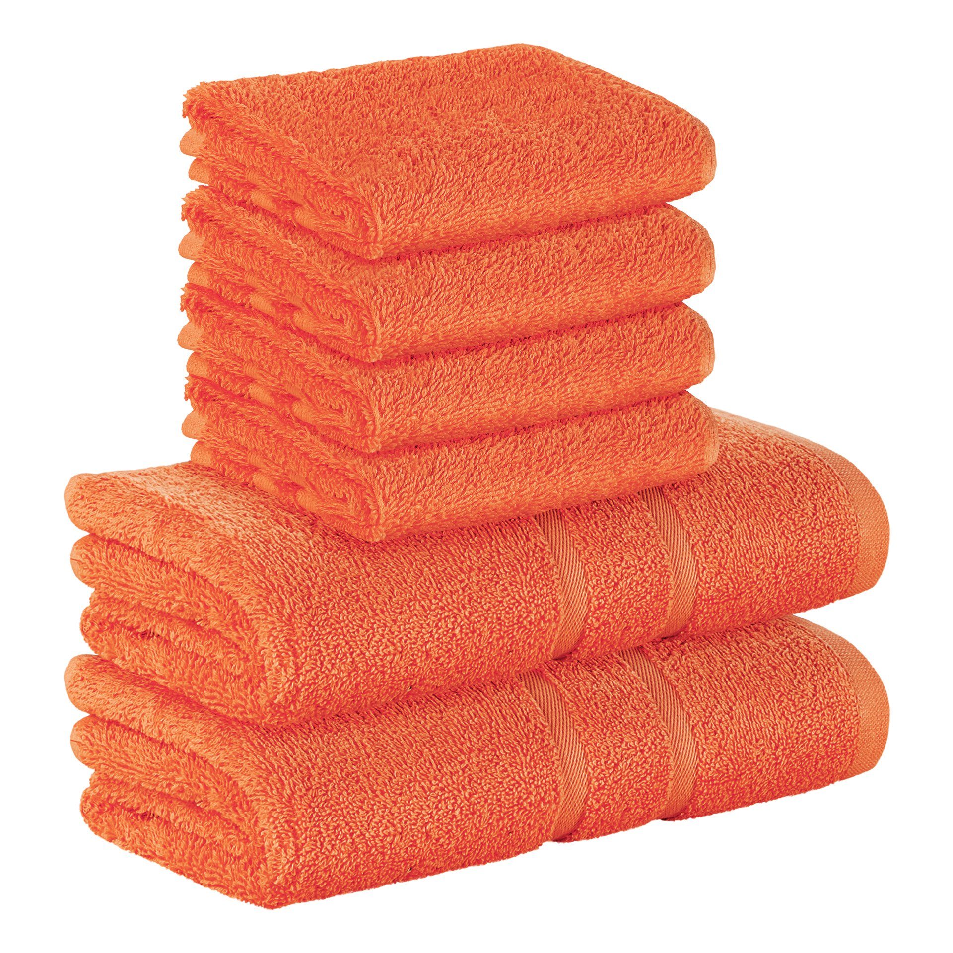2x als Handtuch Teilig) SET Farben 500 100% StickandShine (6 Baumwolle in (Sparset), Set Handtuch verschiedenen 100% 6er Gästehandtuch Baumwolle Orange 500 GSM GSM Pack, Frottee 4x Handtücher