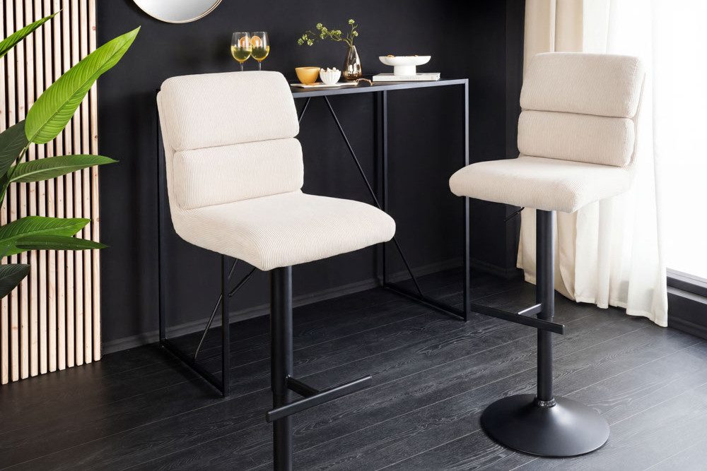 riess-ambiente Barhocker COMFORT beige/schwarz - Cord, Metall, höhenverstellbar, drehbar, weich (Einzelartikel, 1 St), Moderner Stuhl mit Lehne - ideal für Wohn- und Esszimmer oder Küche