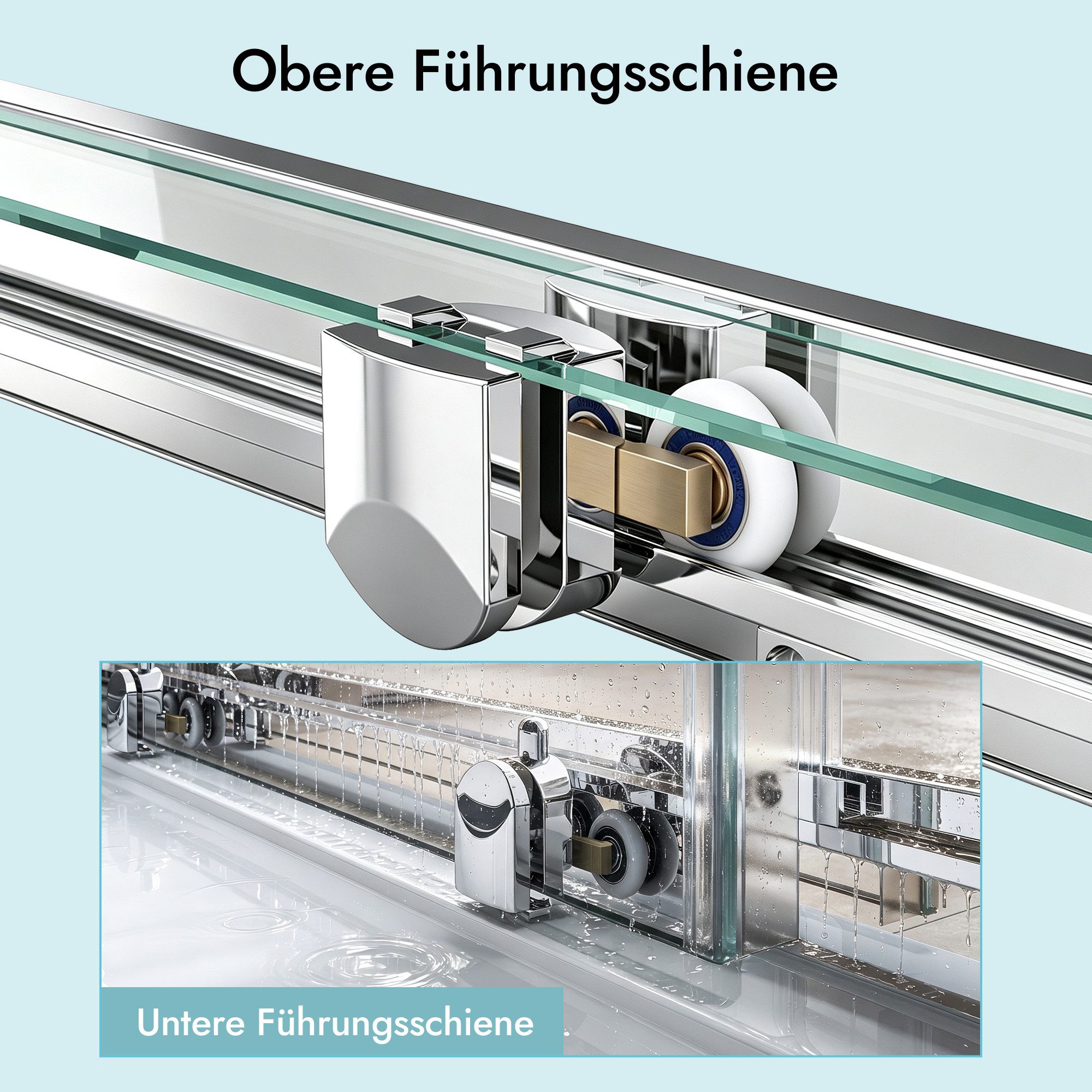 doporro Eckdusche Duschkabine Duschabtrennung Schiebetür Klarglas 6mm ESG H:190cm R16K, BxT: 70x70 cm, Einscheibensicherheitsglas – Bild 3 von 5