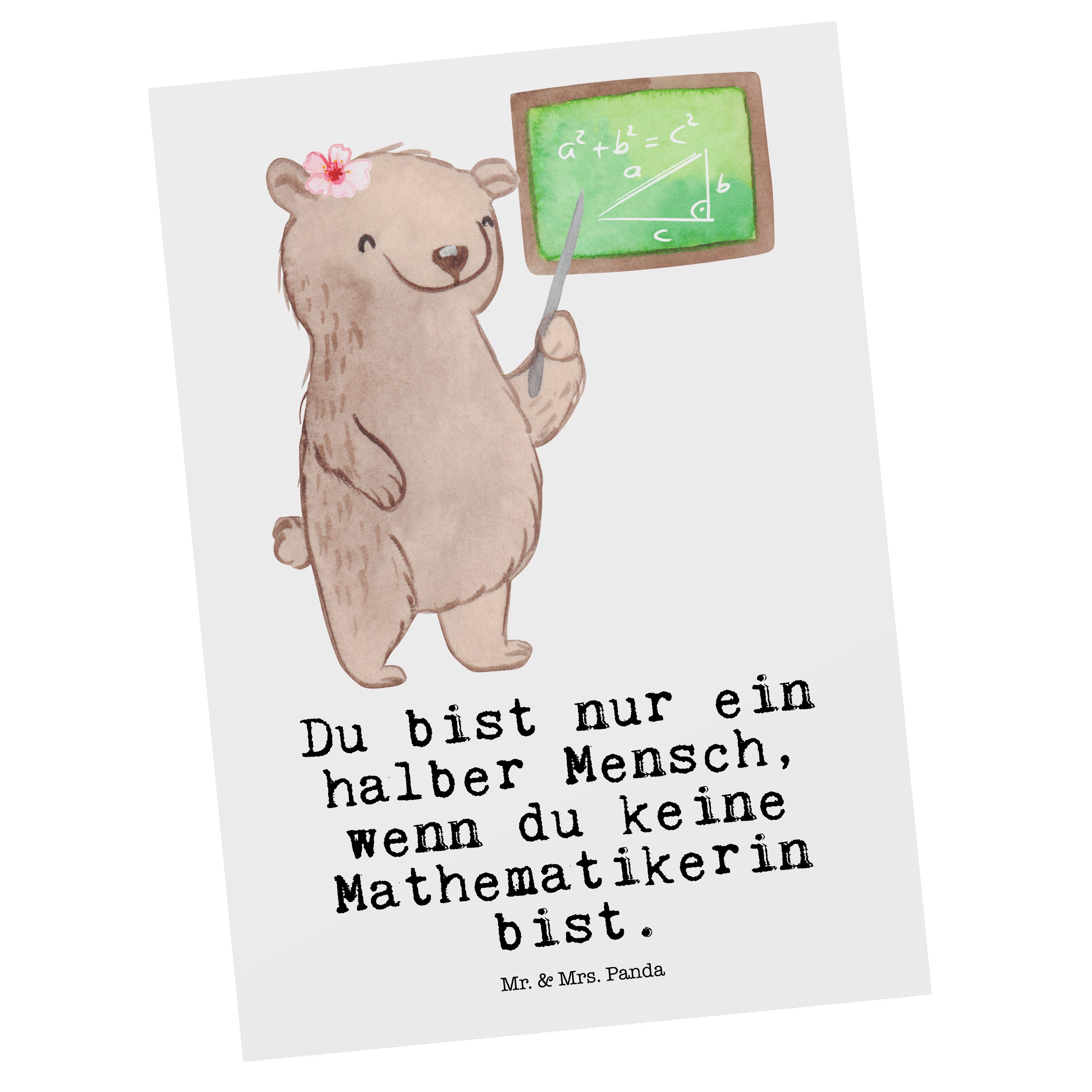 Mr. & Mrs. Panda Postkarte Mathematikerin mit Herz - Weiß - Geschenk, Danke, Bachelor, Ansichtsk