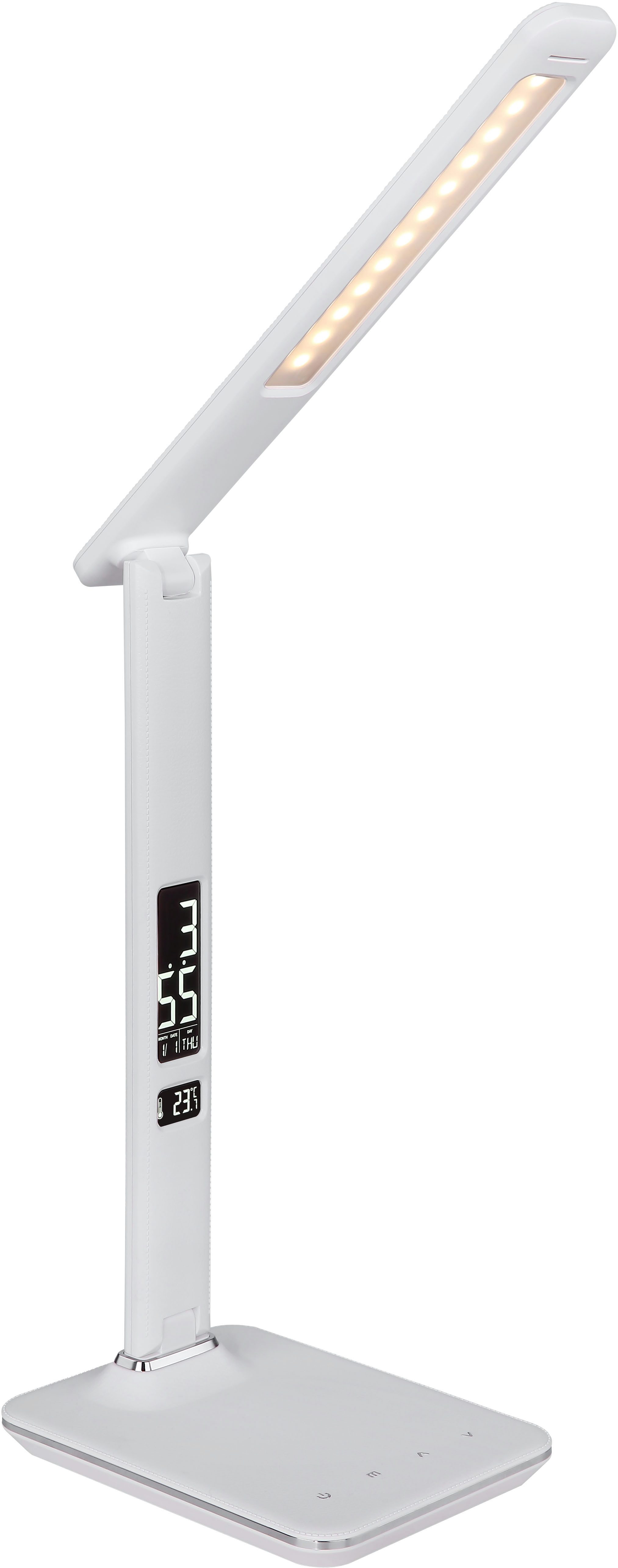 GLOBO LIGHTING LED Tischleuchte TANNA, Dimmfunktion, Weckerfunktion, mehrere Helligkeitsstufen, LED fest integriert, Tischlampe/Arbeitszimmer/Bürotischleuchte/weiß