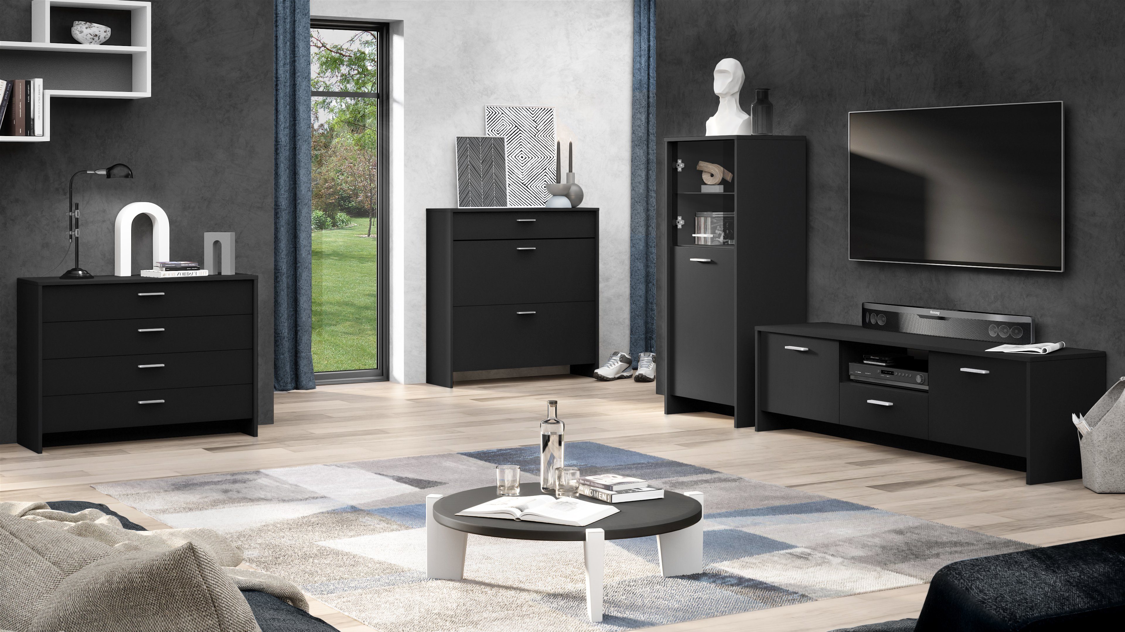 Domando Standvitrine Vitrine Matera (1-St) 53cm, Schwarz Soft-Close matt Breite mit Tür